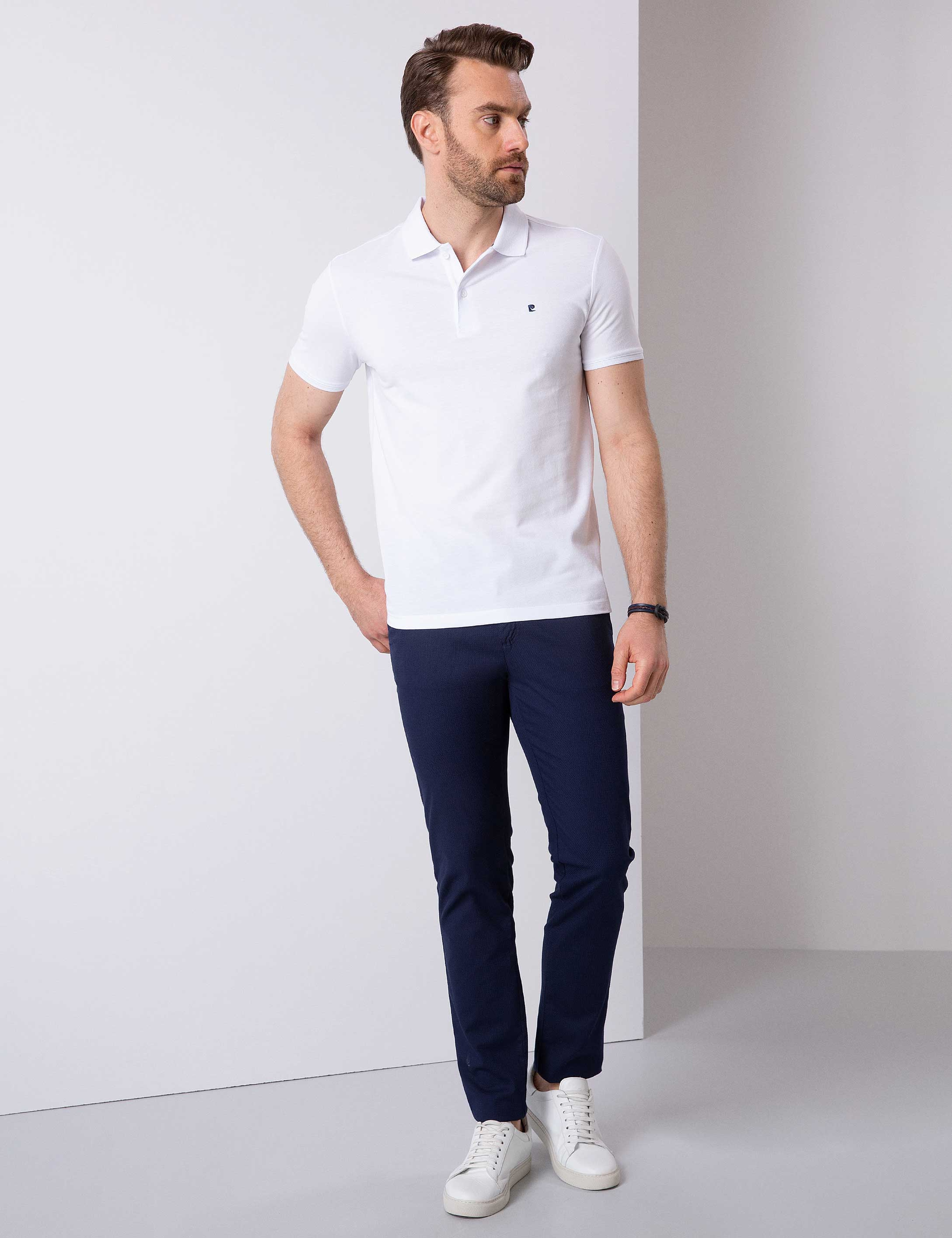 Beyaz Slim Fit Basic Polo Yaka T-Shirt - Image 3