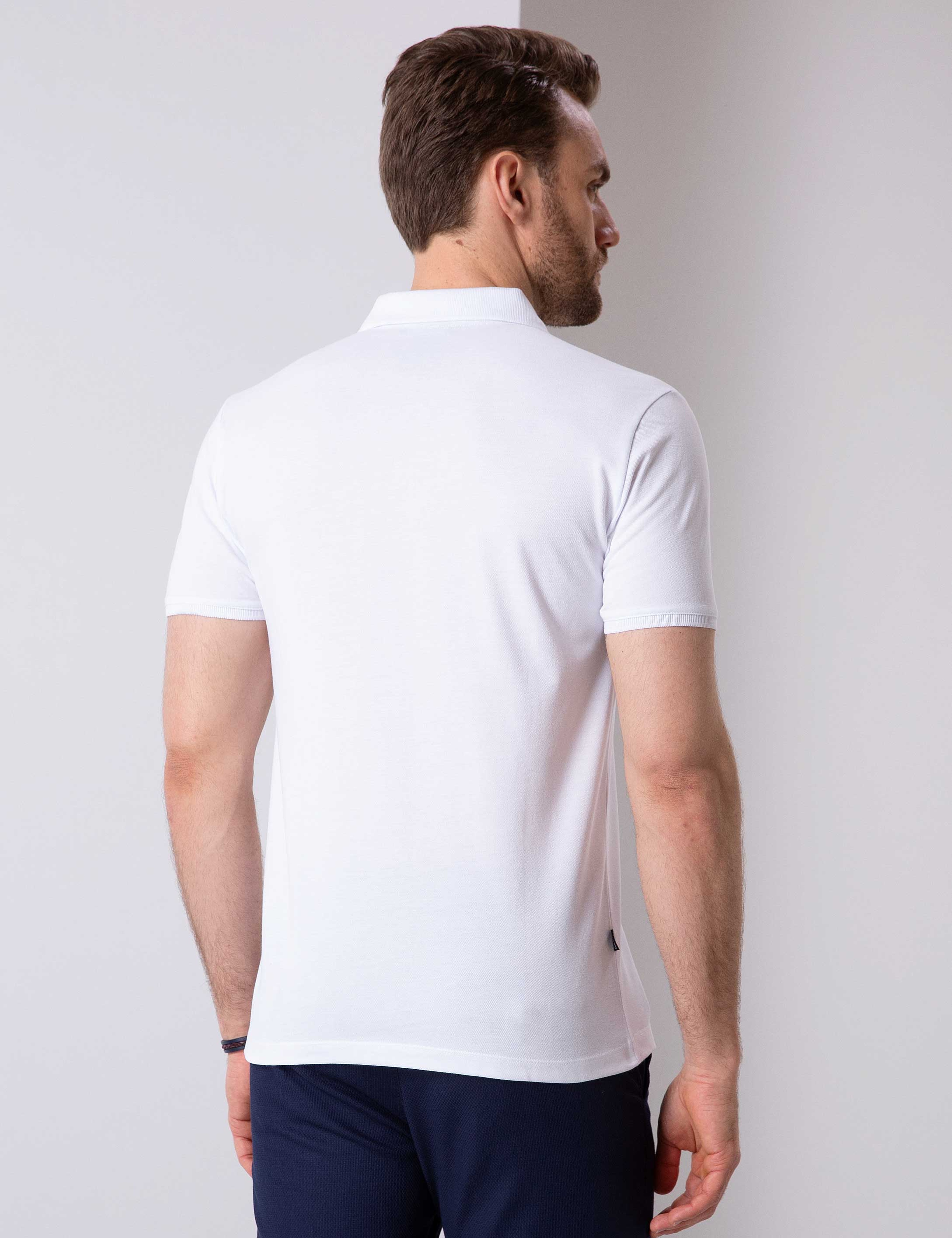 Beyaz Slim Fit Basic Polo Yaka T-Shirt