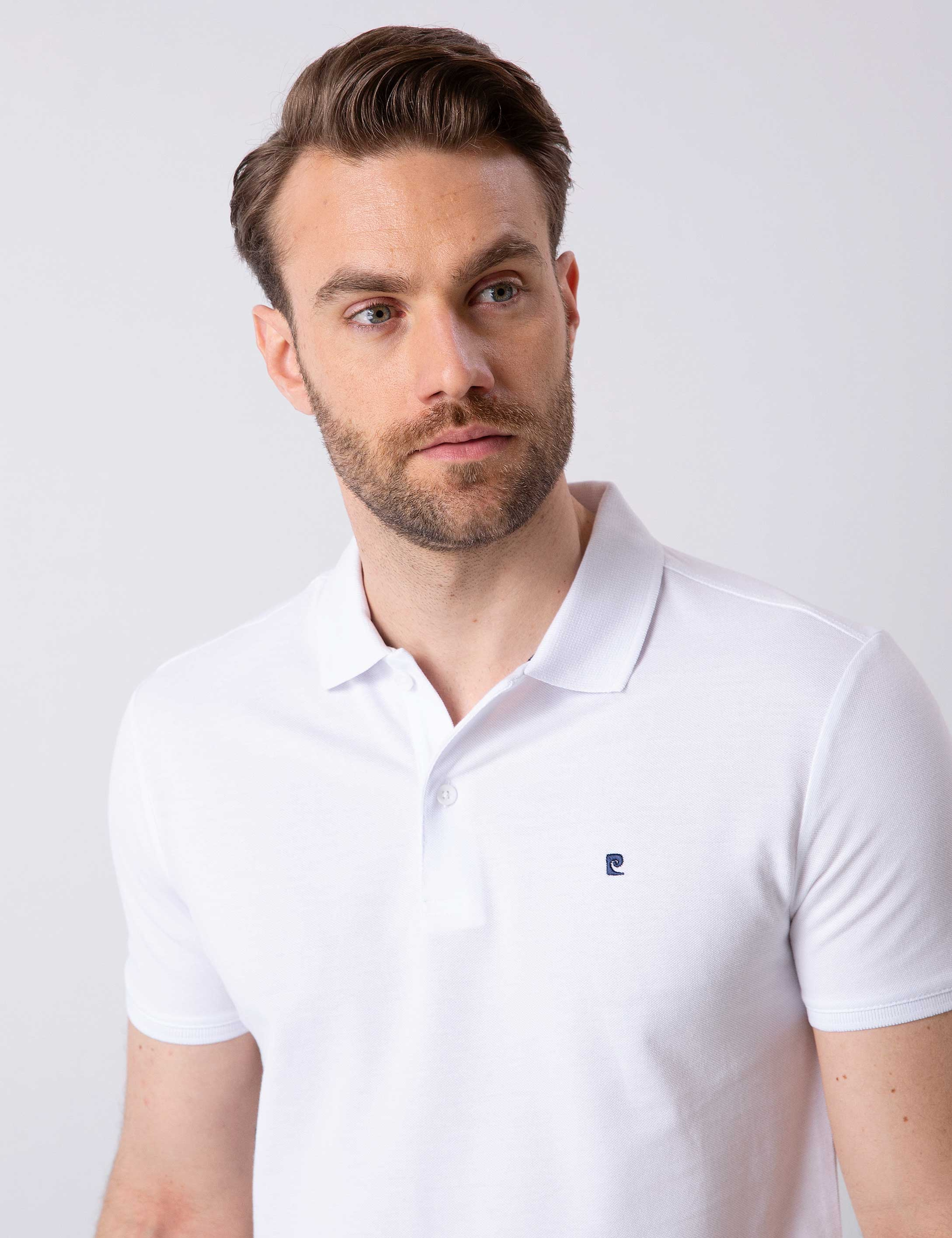 Beyaz Slim Fit Basic Polo Yaka T-Shirt