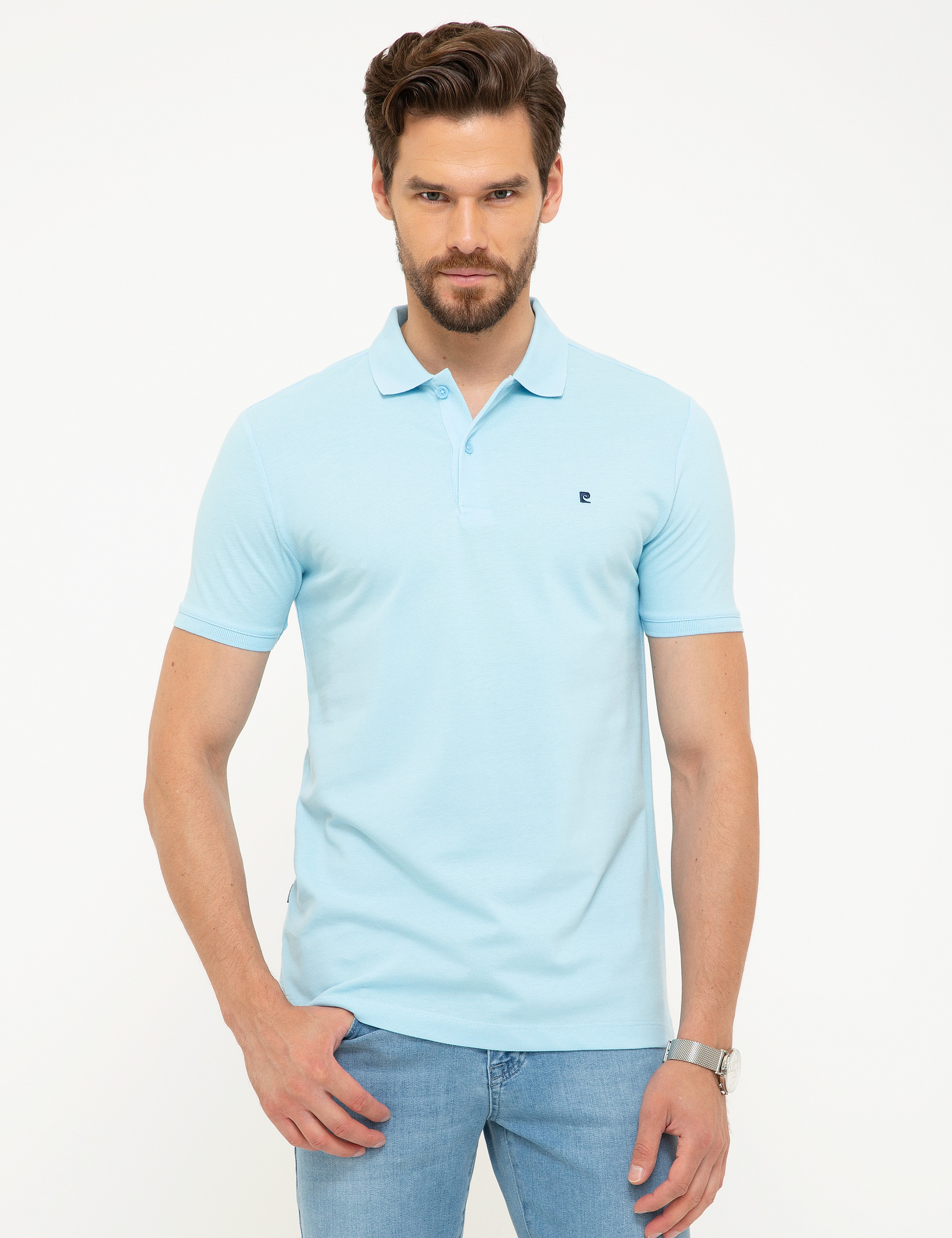 Açık Mavi Slim Fit Basic Polo Yaka T-Shirt - Image 1