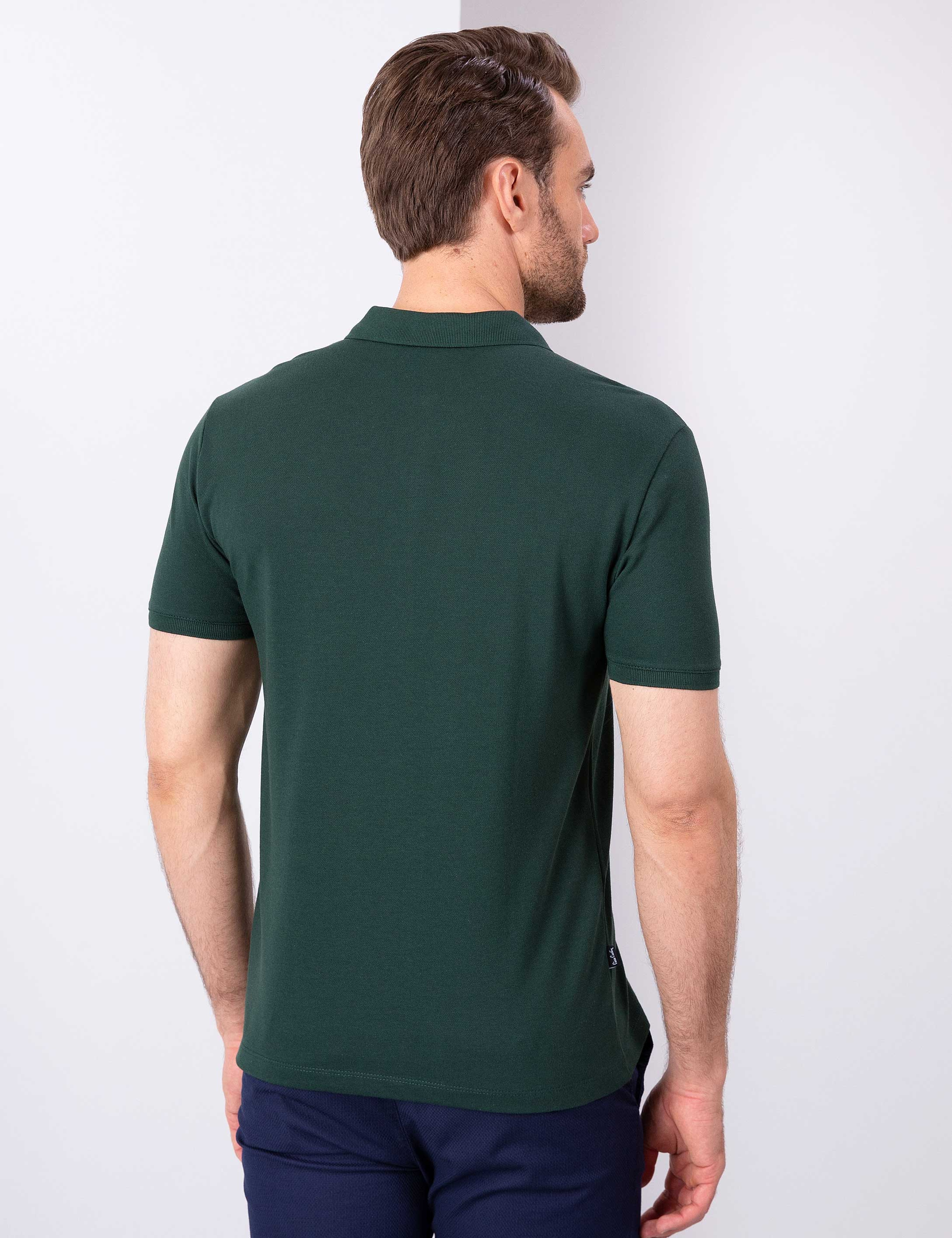 Koyu Yeşil Slim Fit Basic Polo Yaka T-Shirt - Image 3