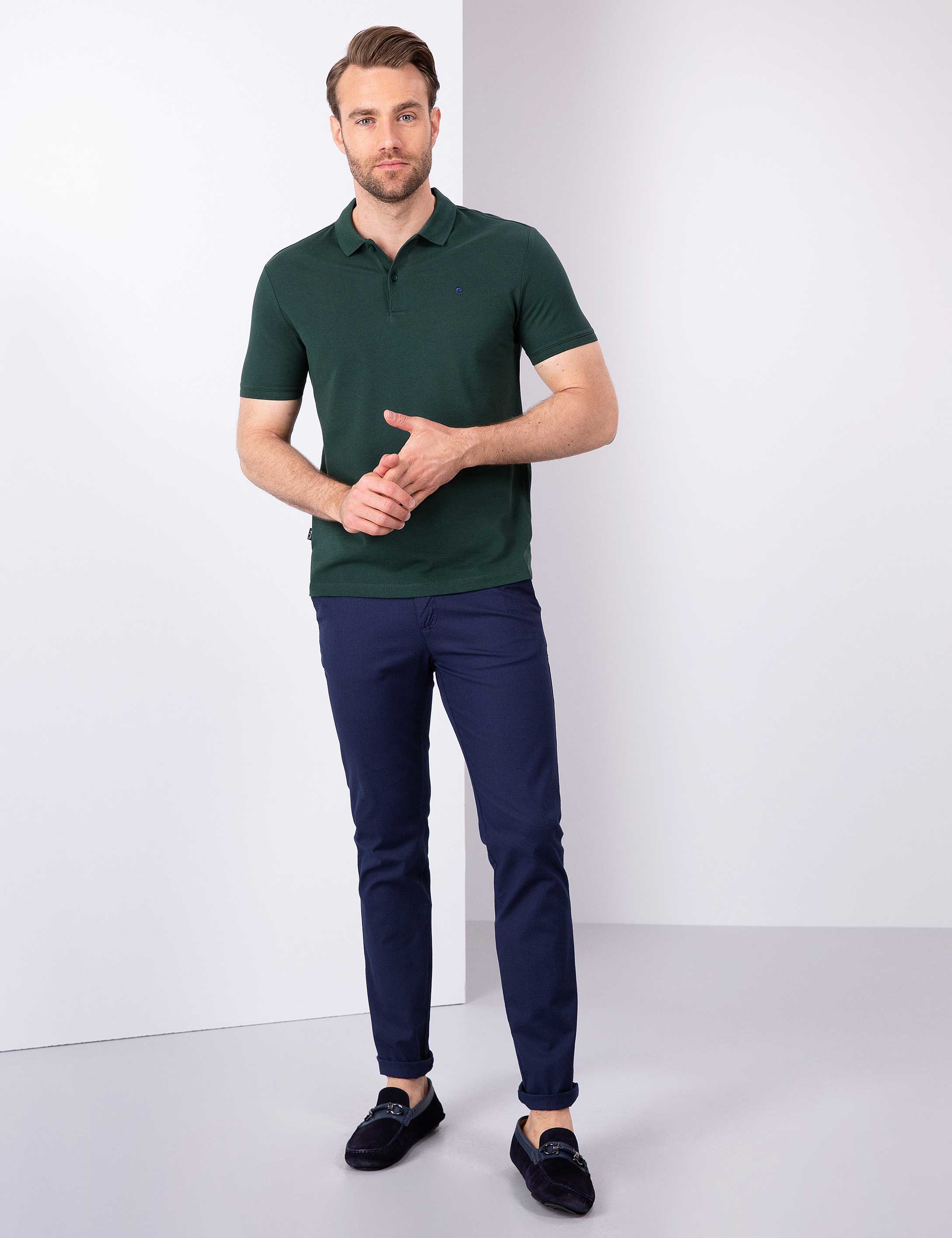 Koyu Yeşil Slim Fit Basic Polo Yaka T-Shirt - Image 4