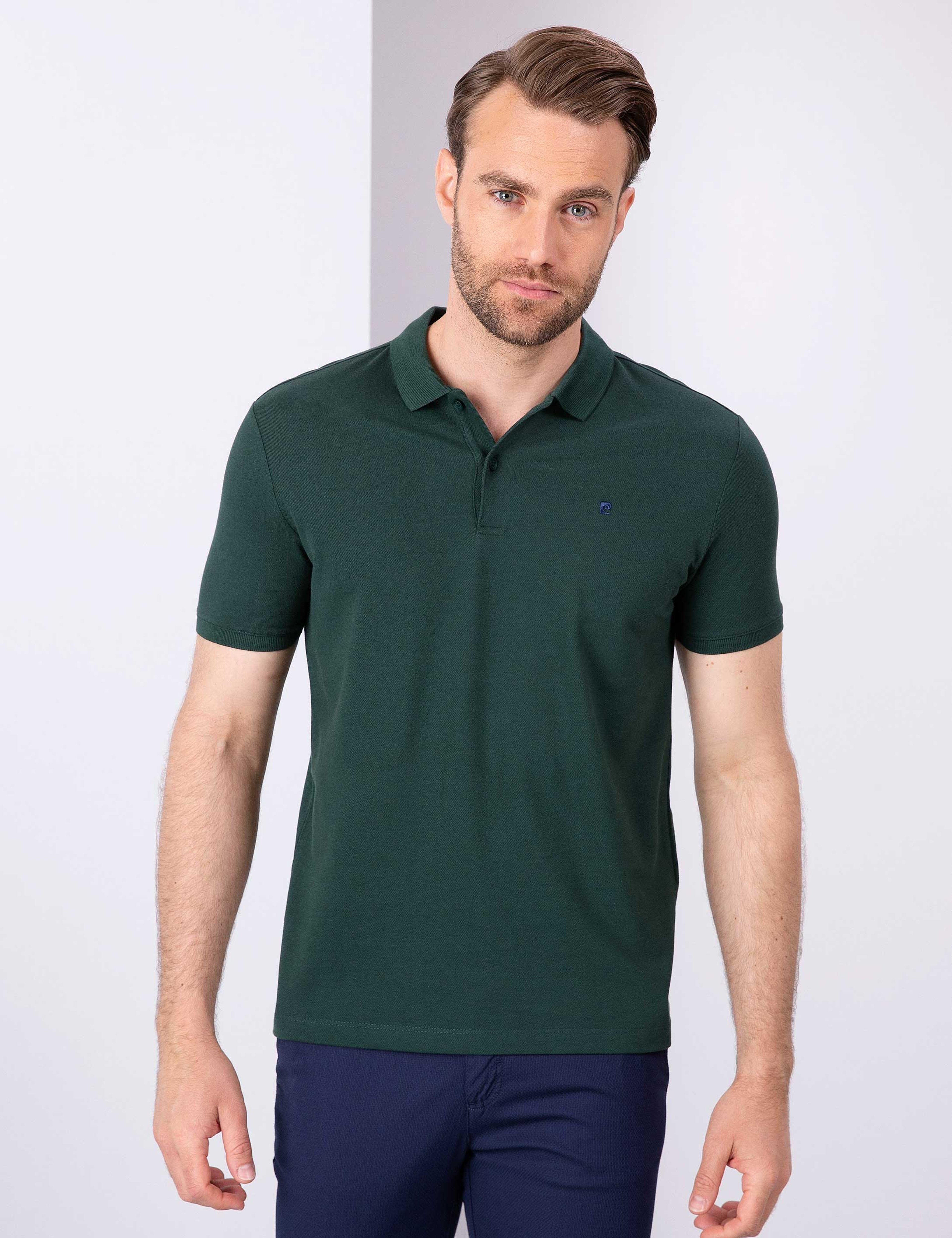 Koyu Yeşil Slim Fit Basic Polo Yaka T-Shirt - Image 2