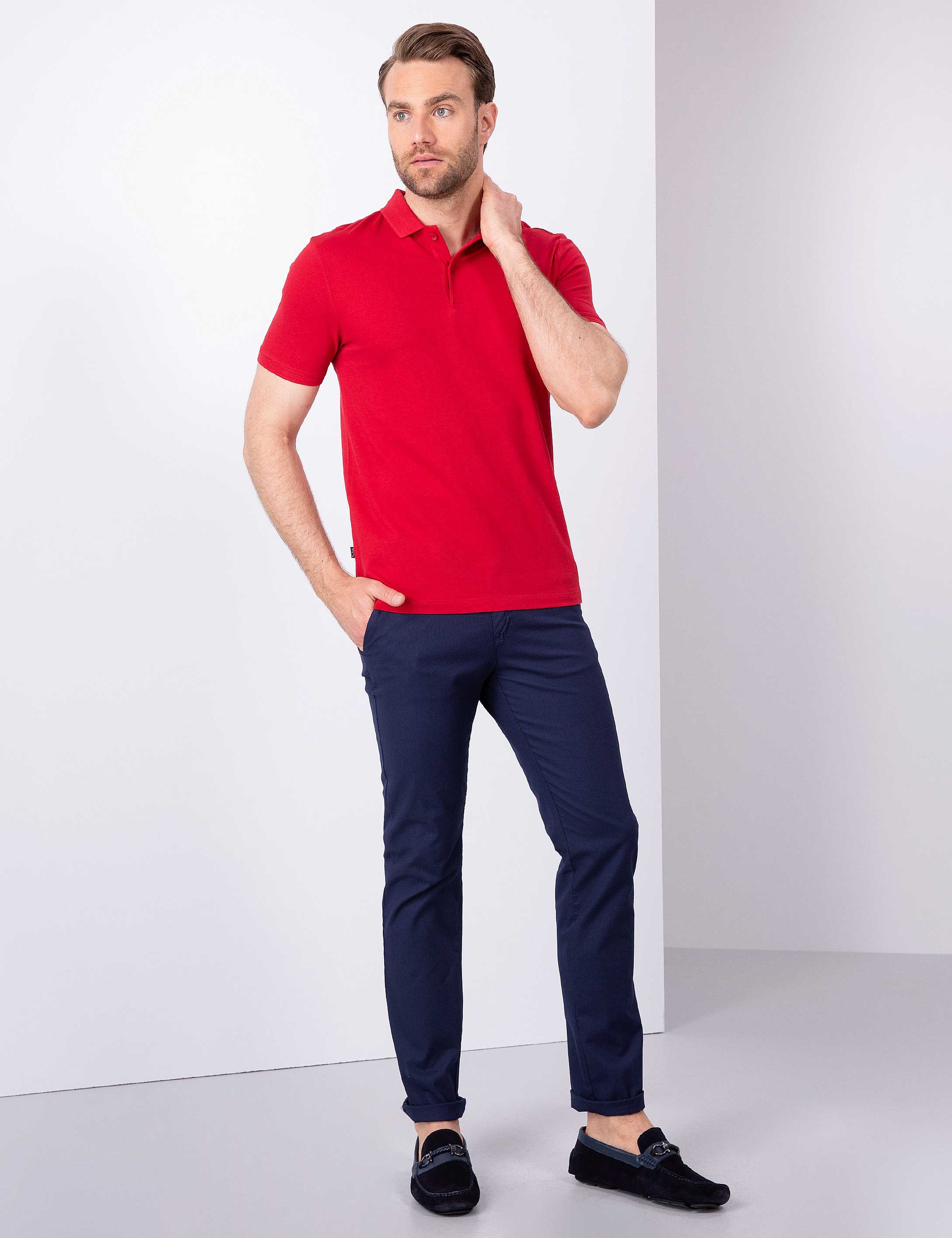 Kırmızı Slim Fit Basic Polo Yaka T-Shirt - Image 4