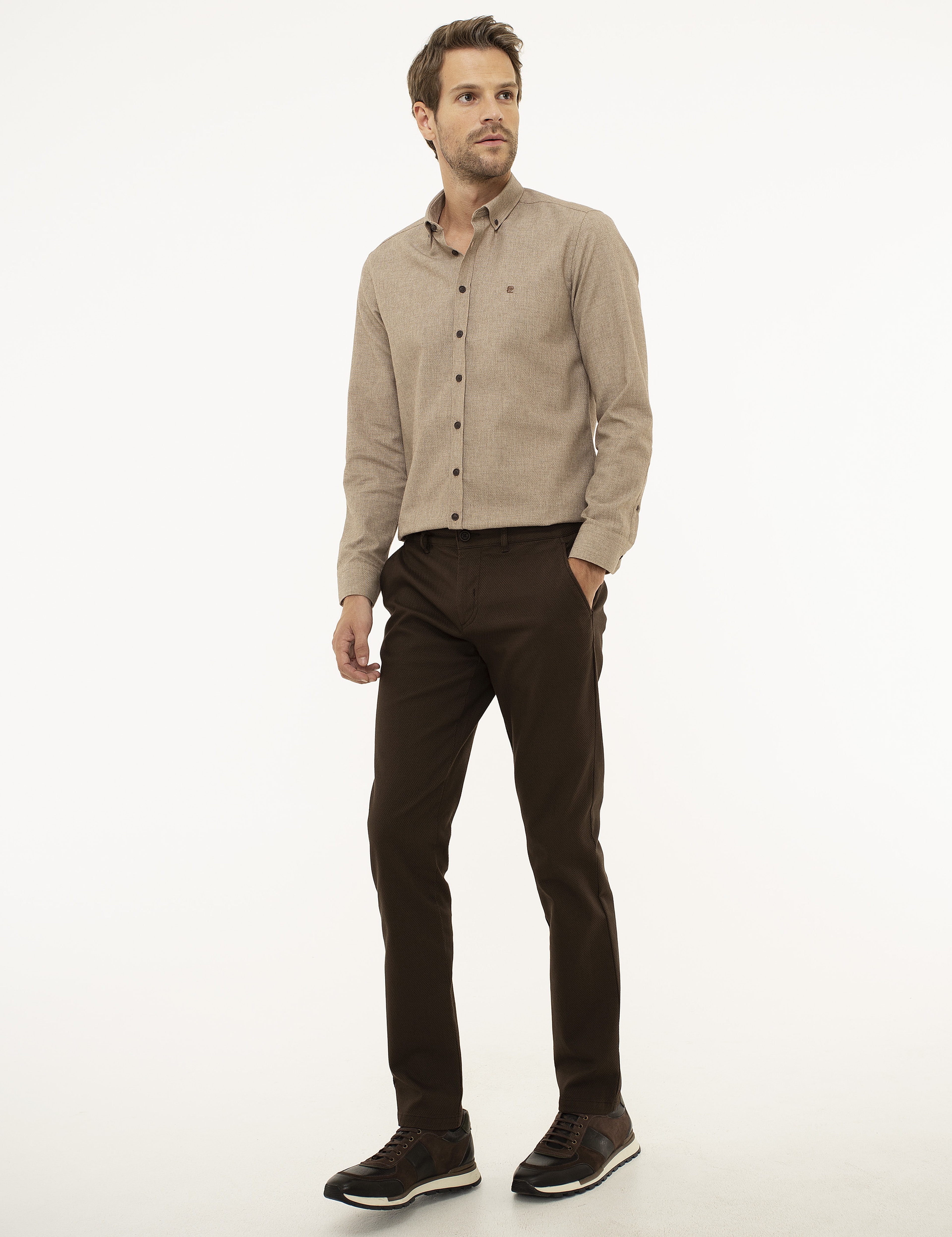 Kahverengi Slim Fit Chino Pantolon - Image 2