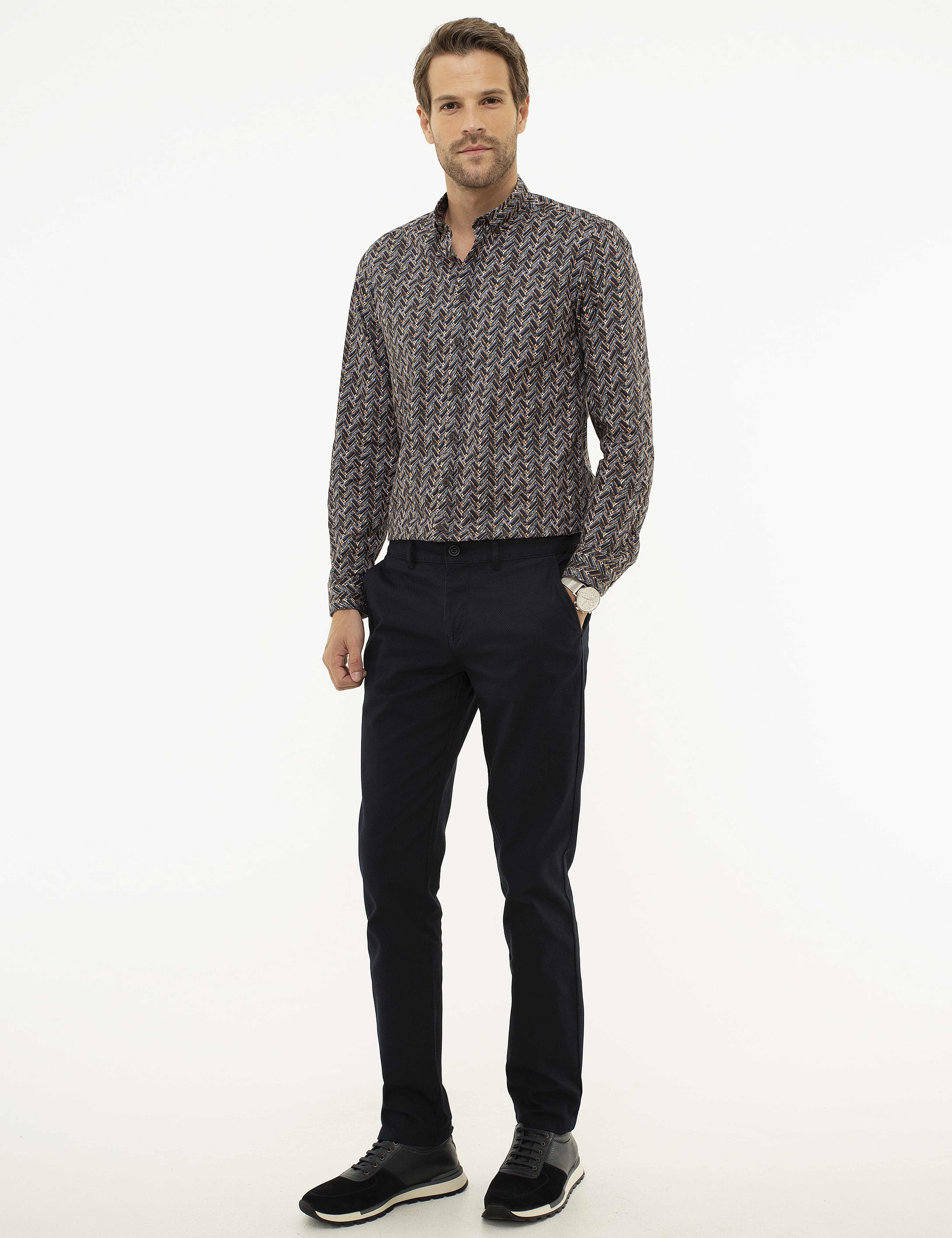 Lacivert Slim Fit Chino Pantolon - Image 2