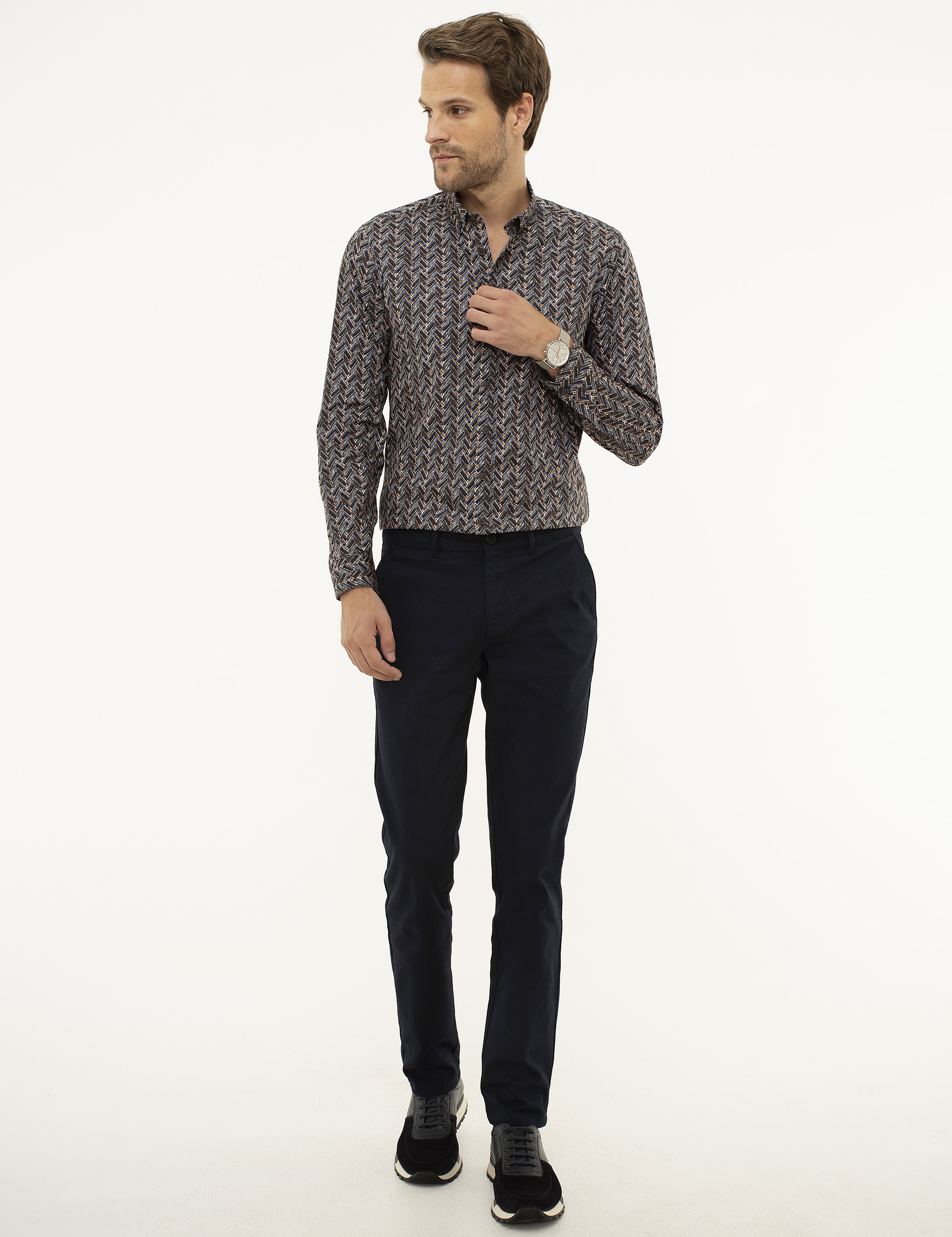 Lacivert Slim Fit Chino Pantolon - Image 1