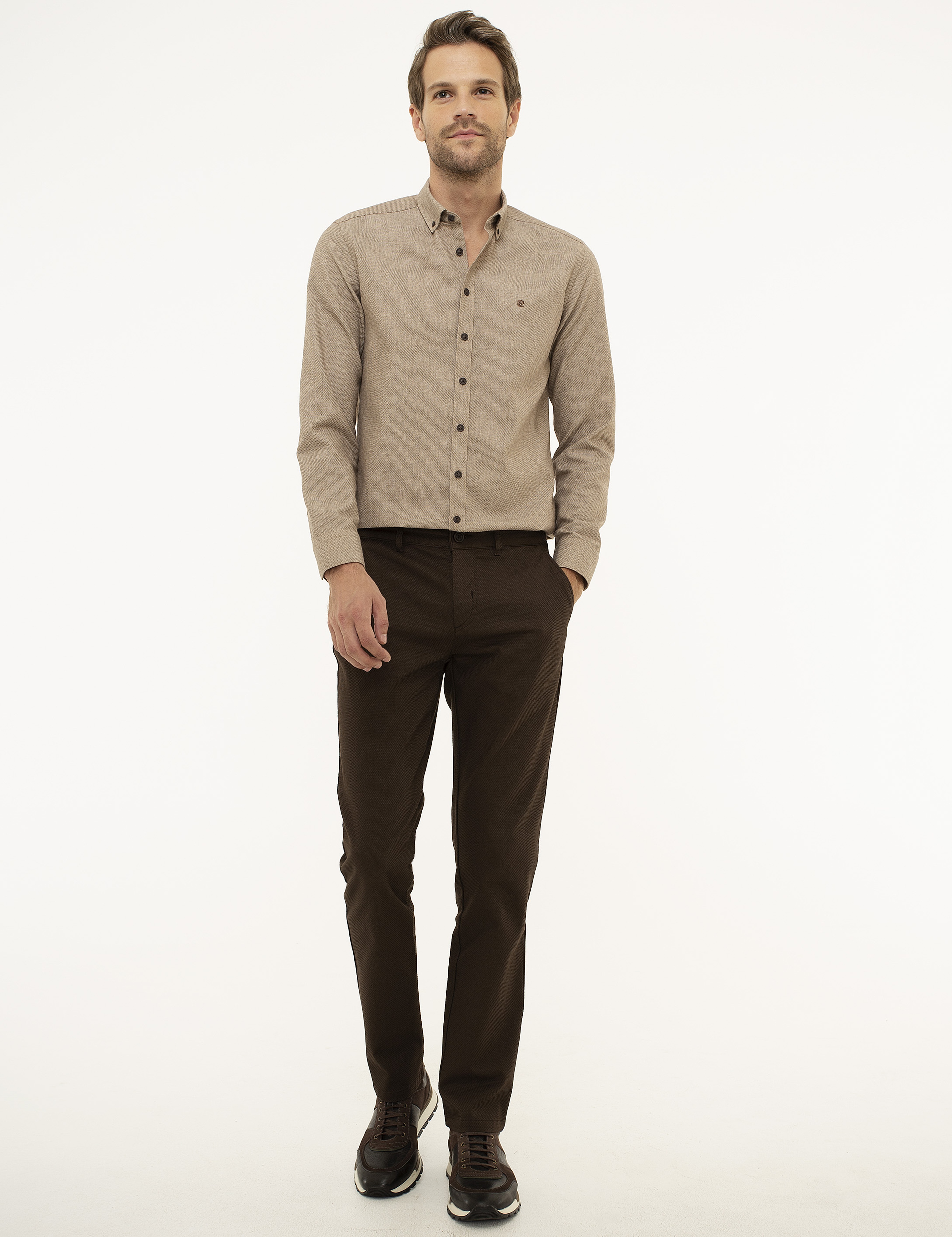 Kahverengi Slim Fit Chino Pantolon - Image 1