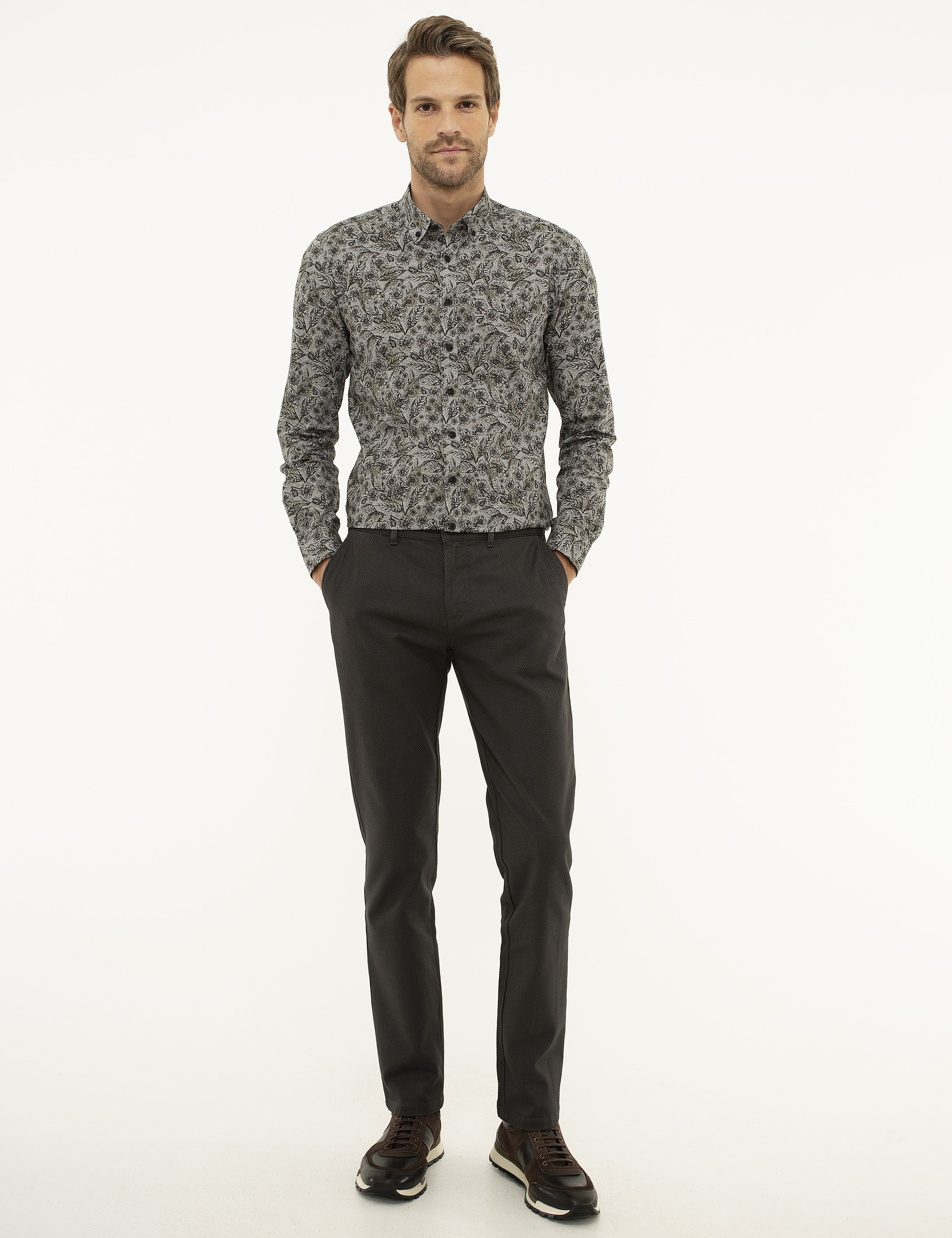 Antrasit Gri Slim Fit Chino Pantolon - Image 1