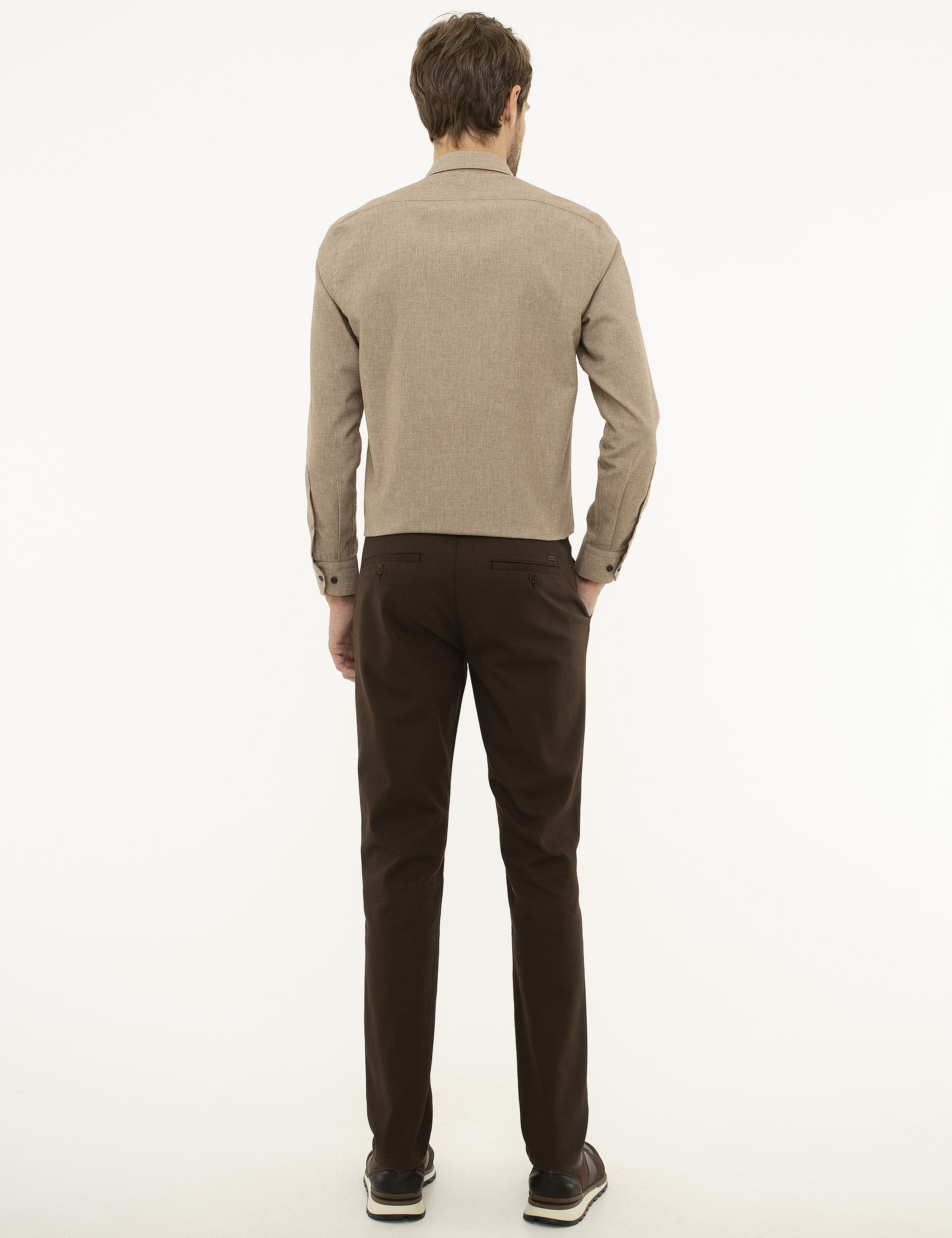 Kahverengi Slim Fit Chino Pantolon - Image 3