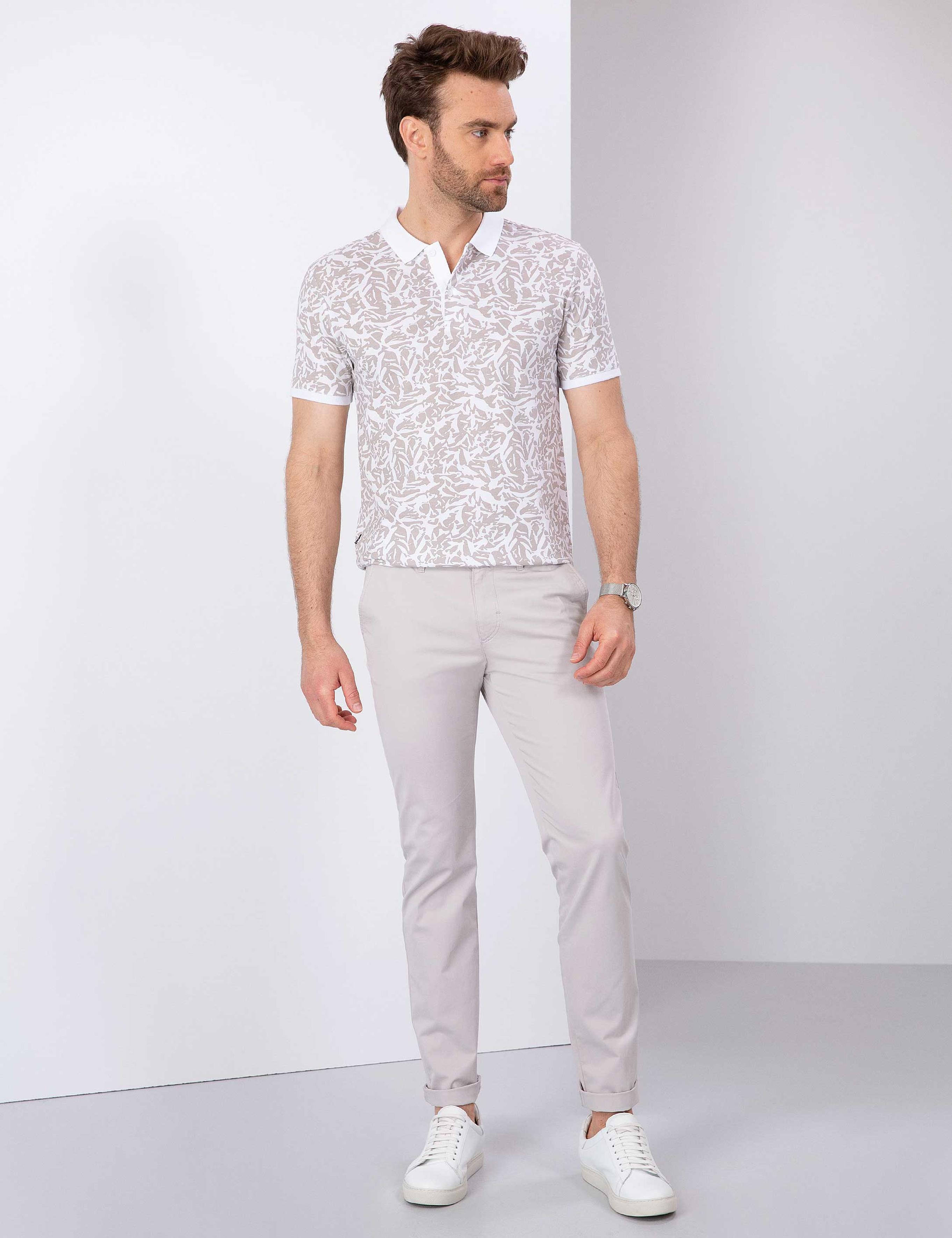 Bej Slim Fit Polo Yaka T-Shirt