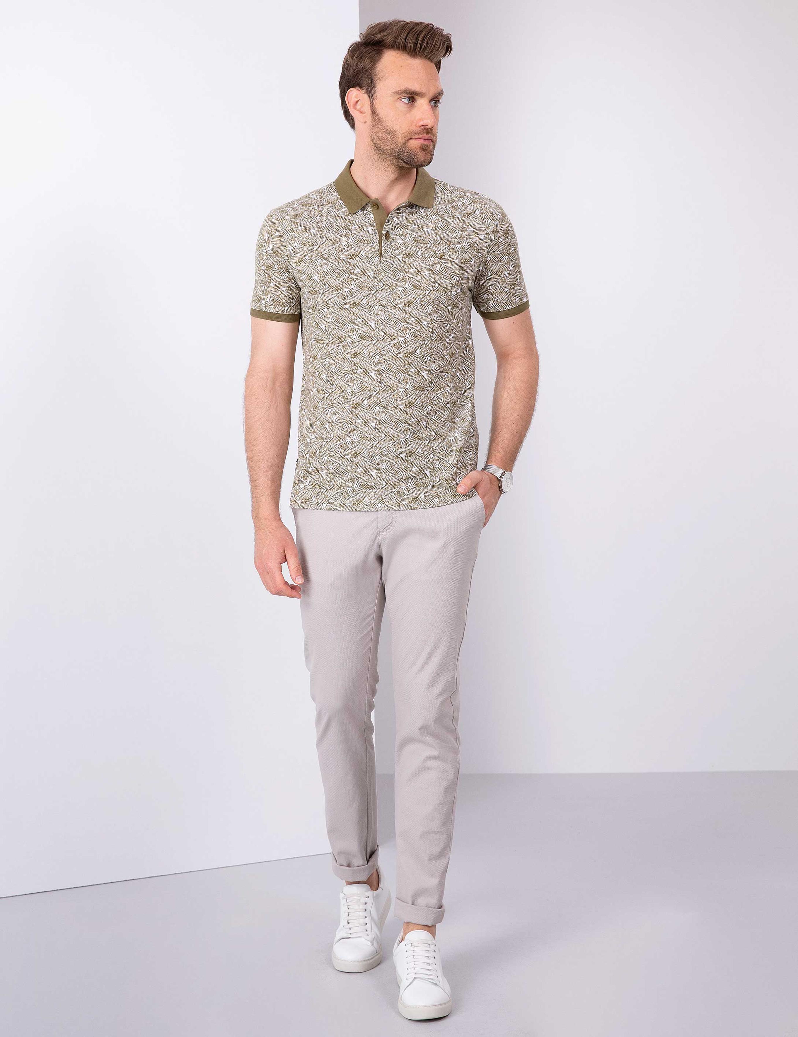 Haki Slim Fit Polo Yaka T-Shirt