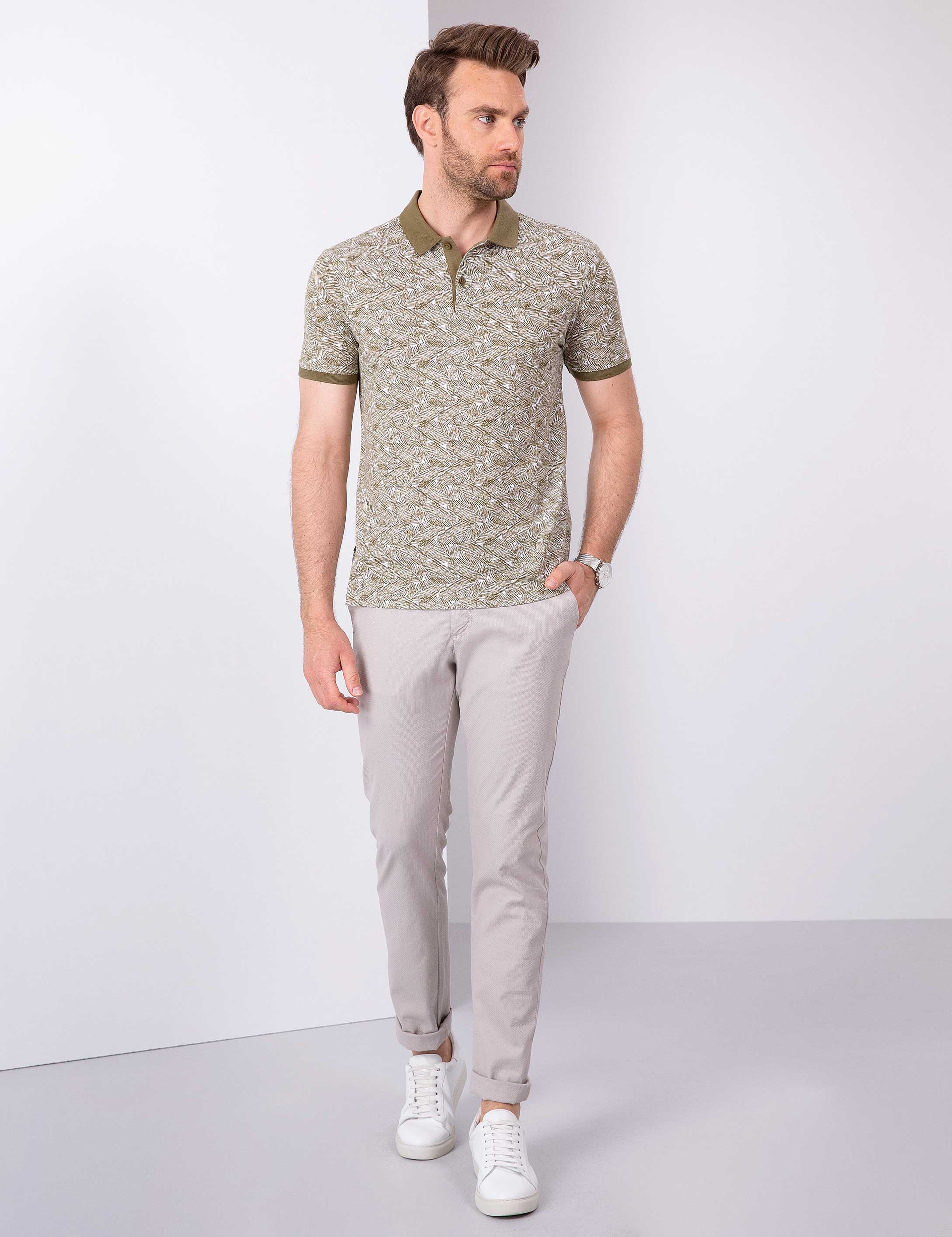 Haki Slim Fit Polo Yaka T-Shirt - Image 4