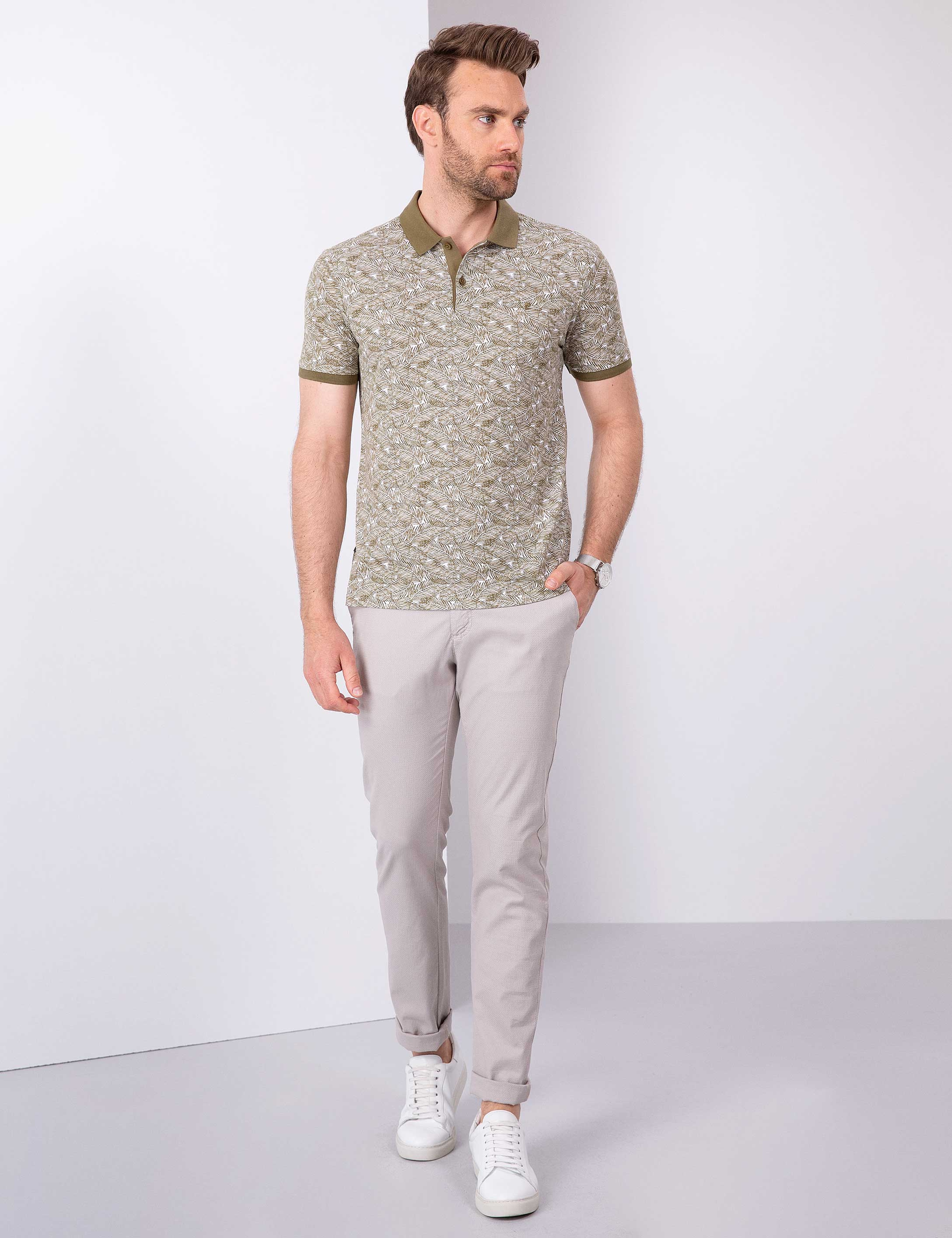 Haki Slim Fit Polo Yaka T-Shirt