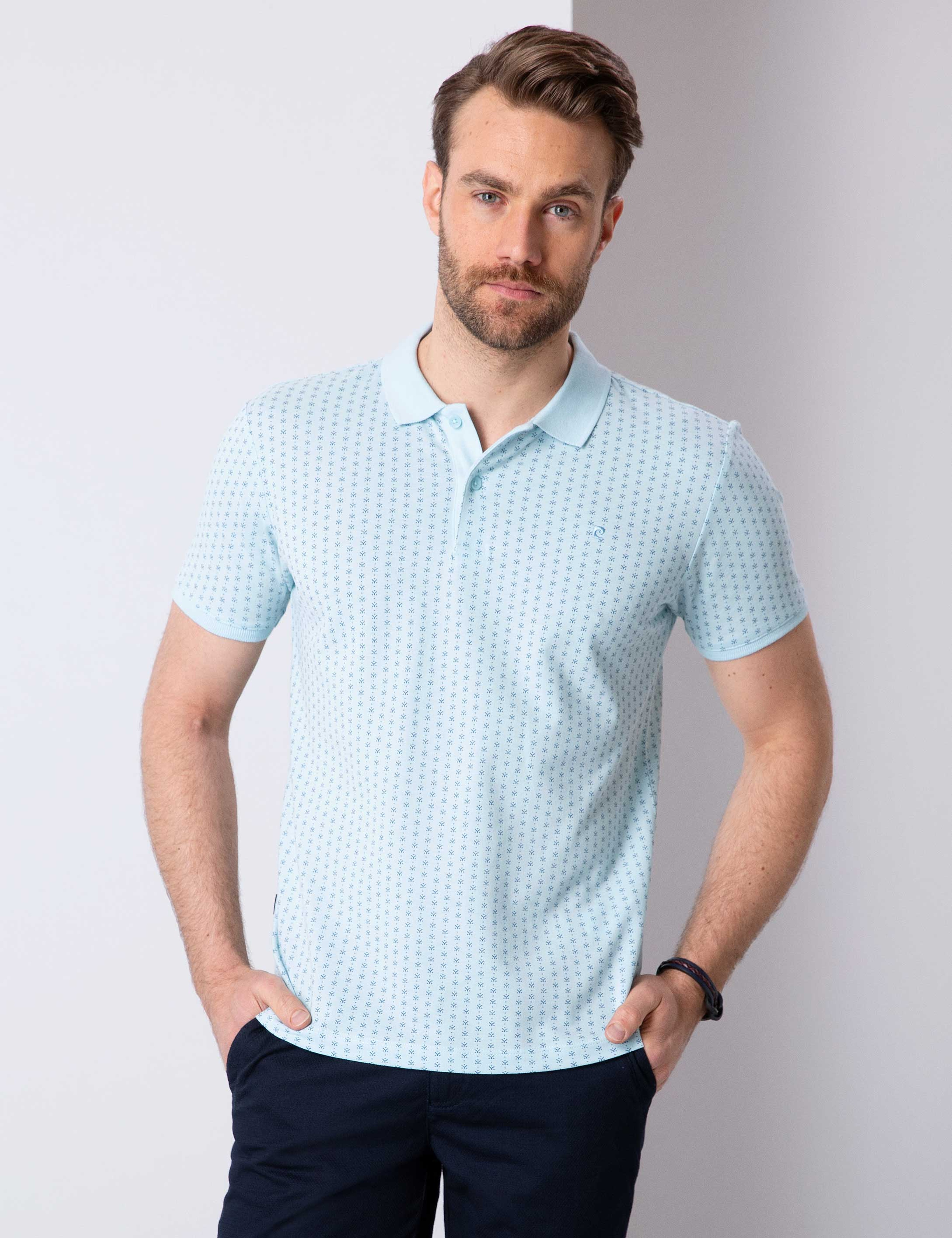 Açık Mavi Slim Fit Polo Yaka T-Shirt - Image 2