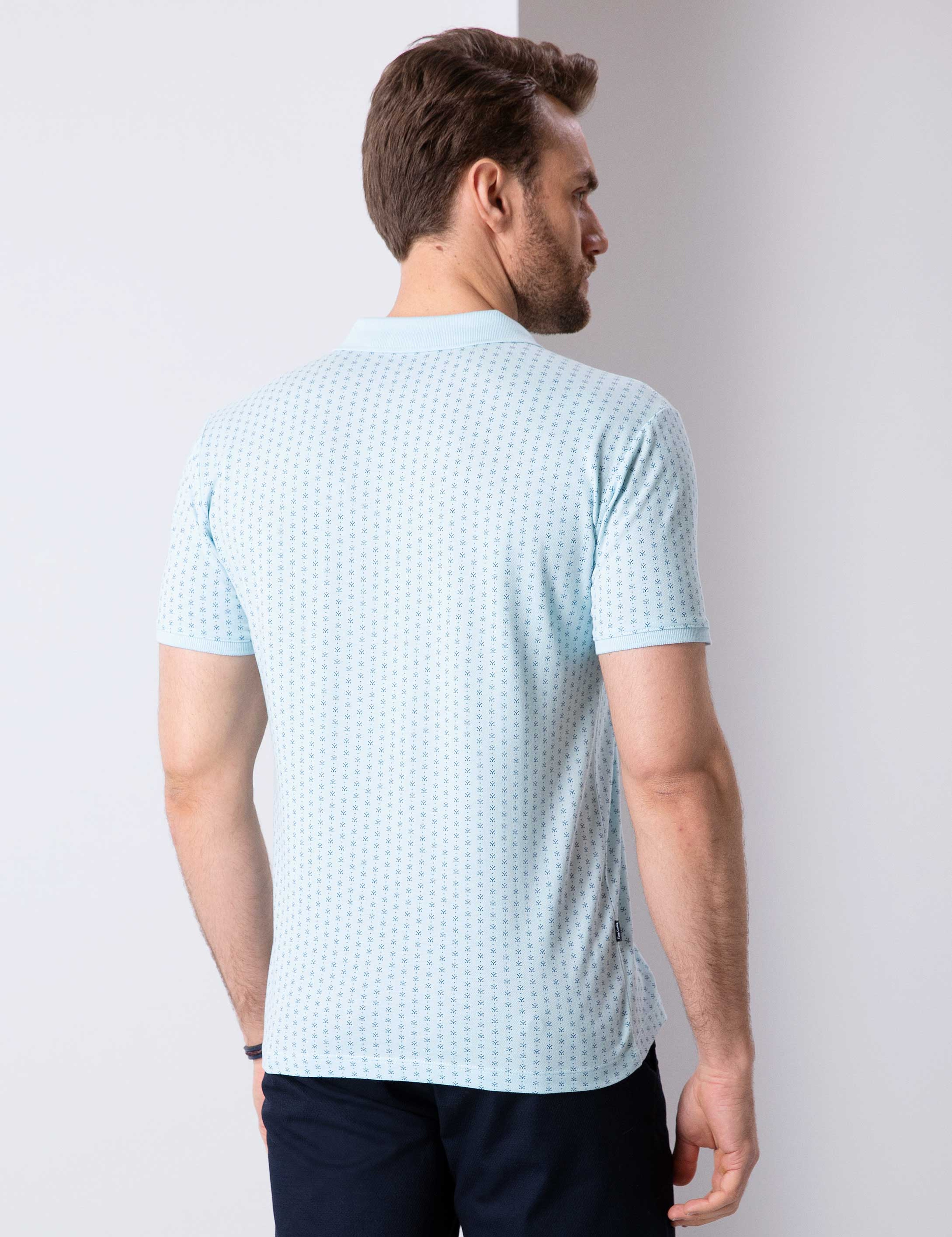 Açık Mavi Slim Fit Polo Yaka T-Shirt - Image 4