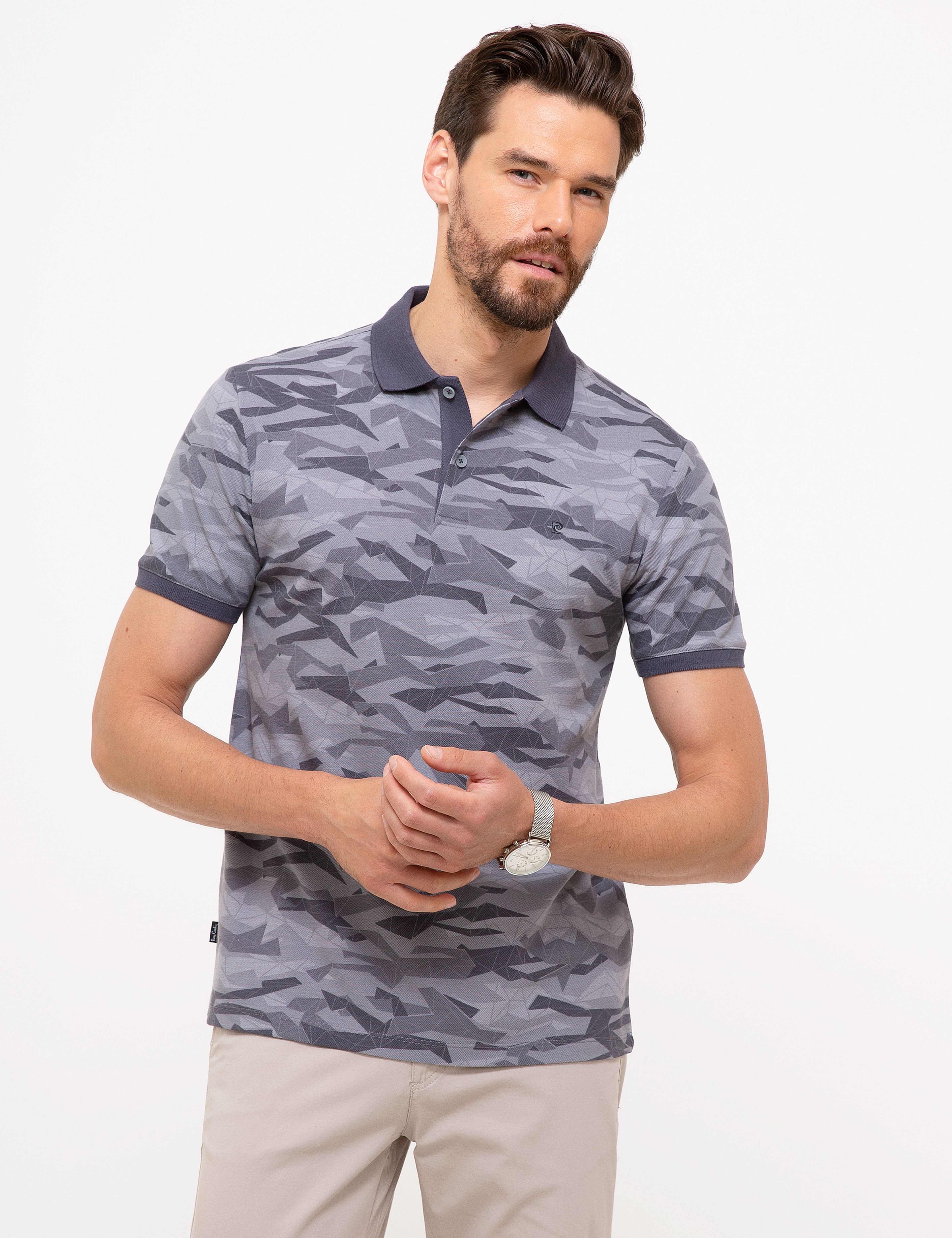 Gri Slim Fit Polo Yaka T-Shirt - Image 1