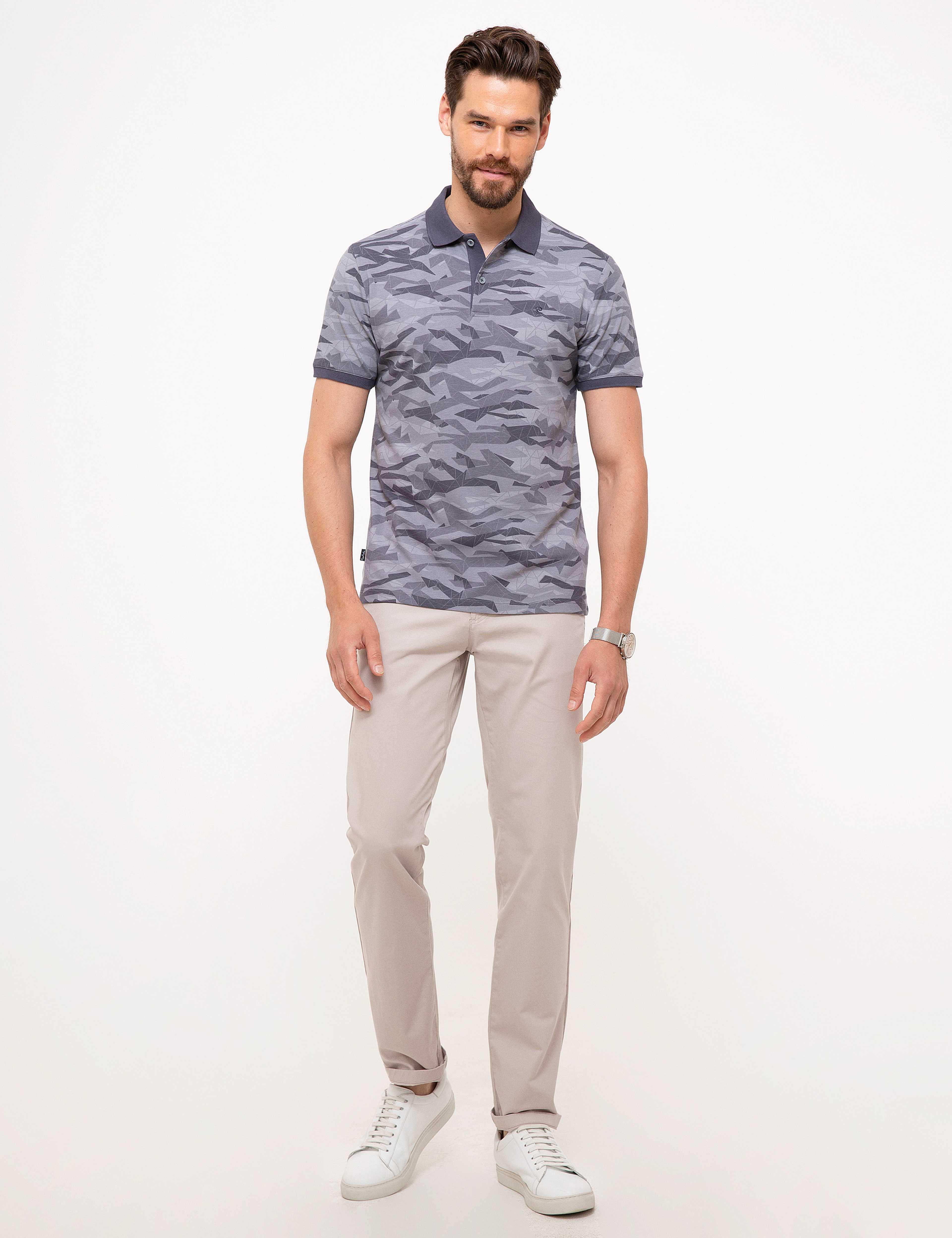 Gri Slim Fit Polo Yaka T-Shirt - Image 4