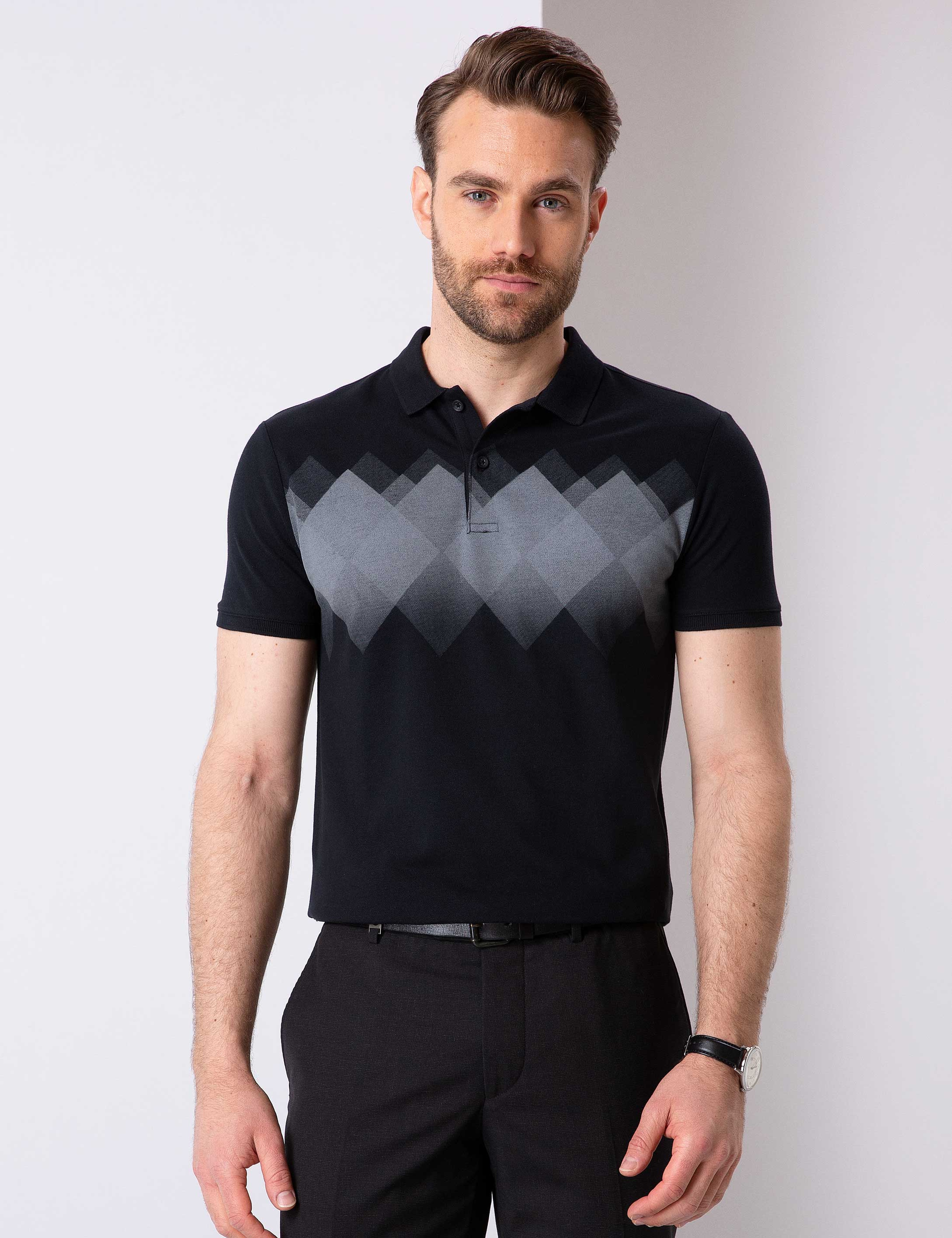 Siyah Slim Fit Polo Yaka T-Shirt - Image 1