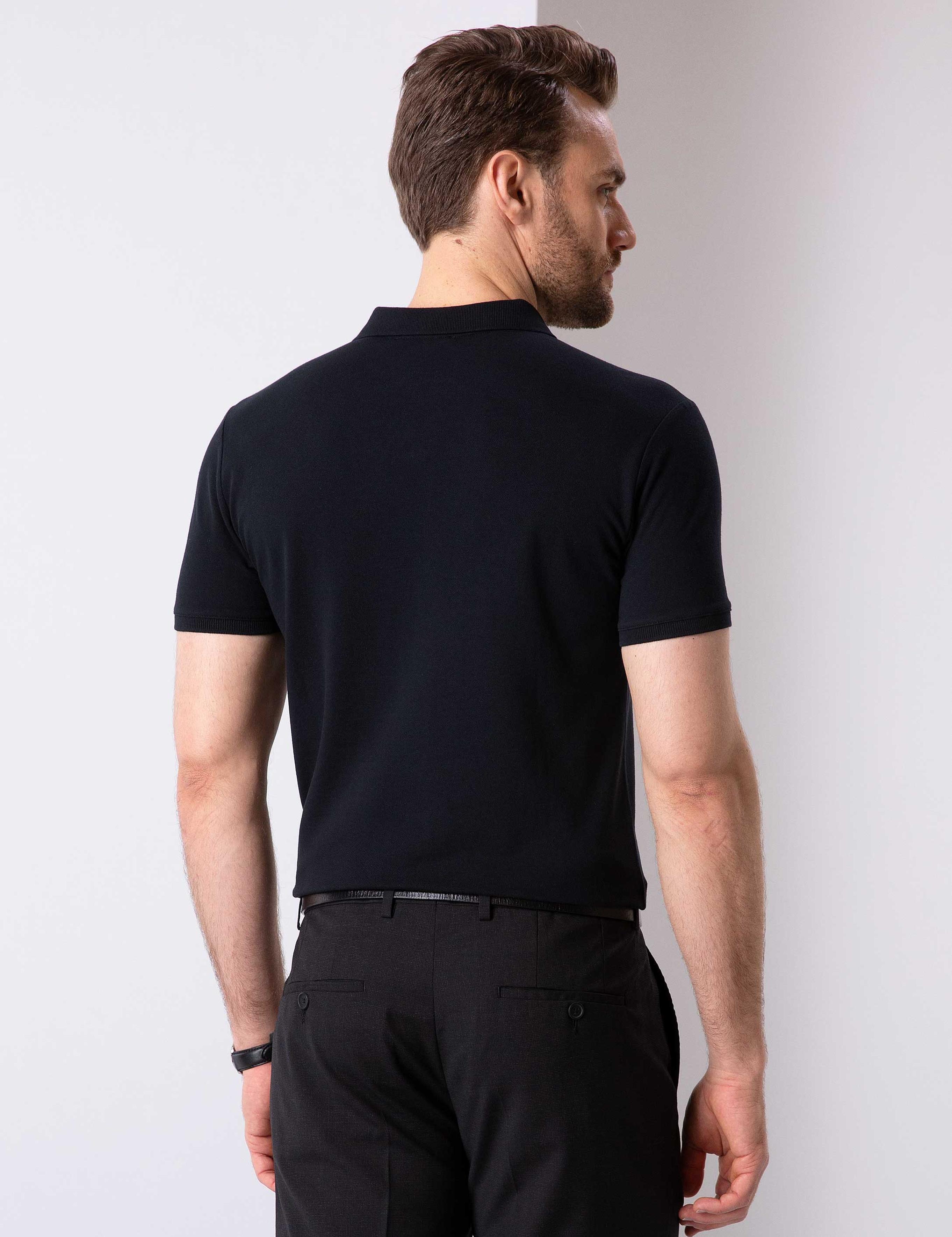 Siyah Slim Fit Polo Yaka T-Shirt