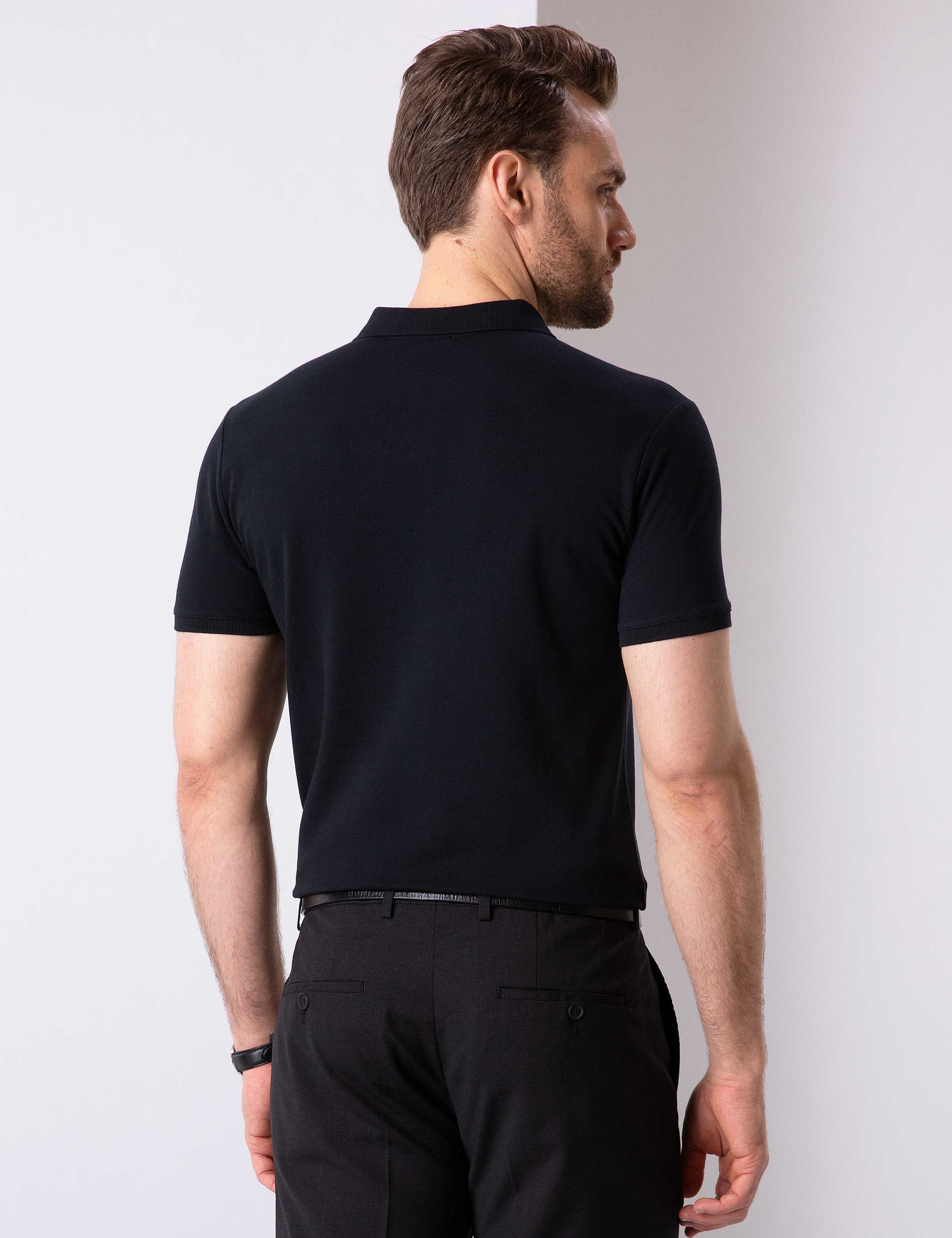 Siyah Slim Fit Polo Yaka T-Shirt - Image 4