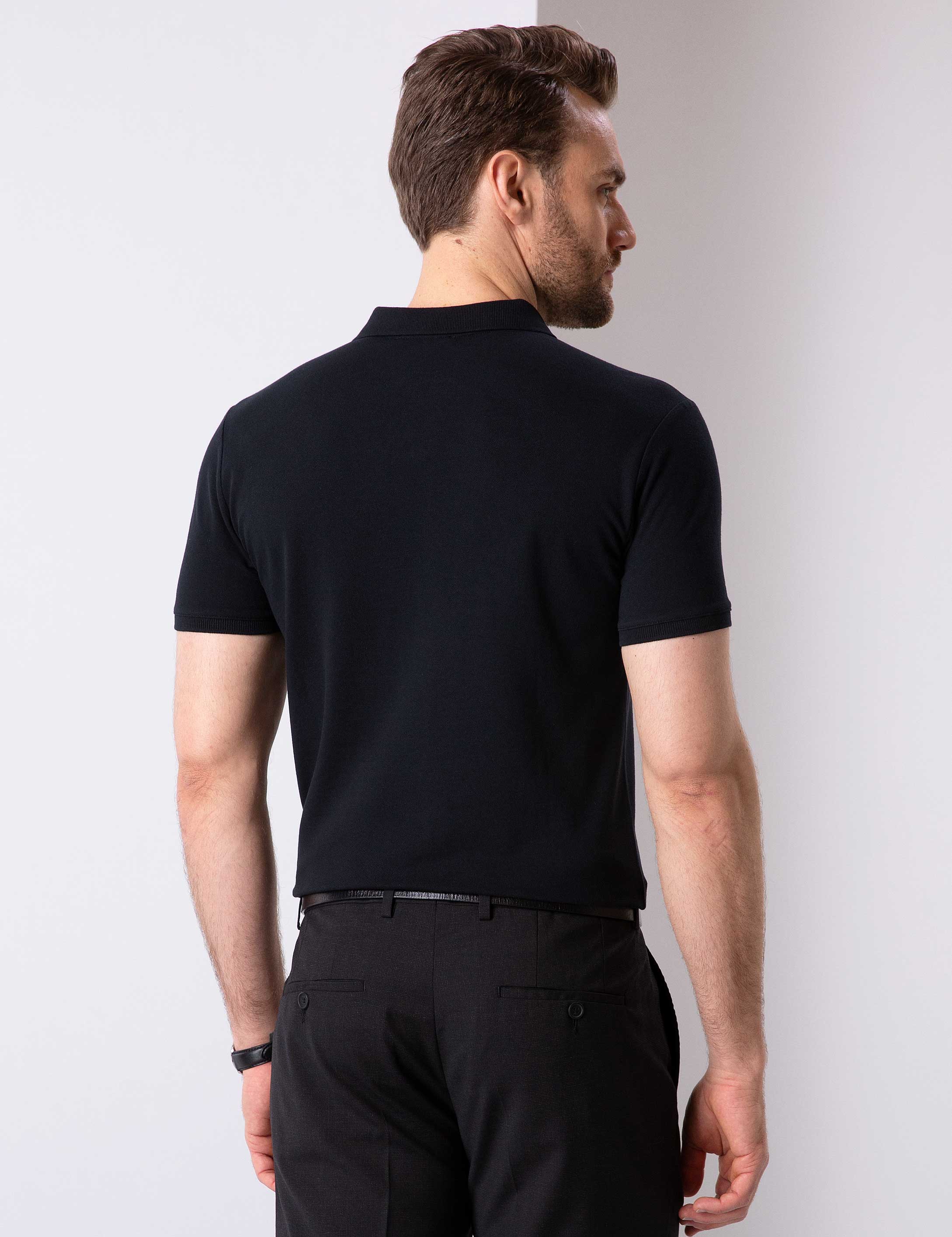 Siyah Slim Fit Polo Yaka T-Shirt