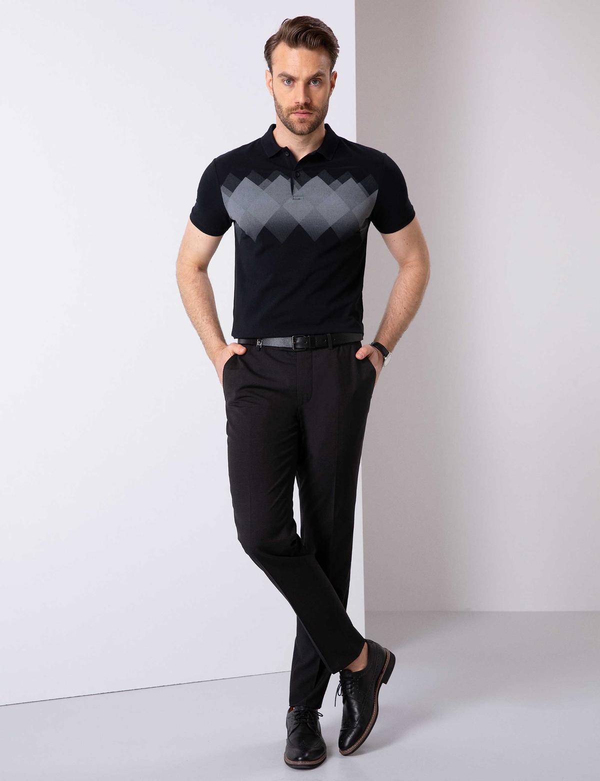 Siyah Slim Fit Polo Yaka T-Shirt - 50210346001