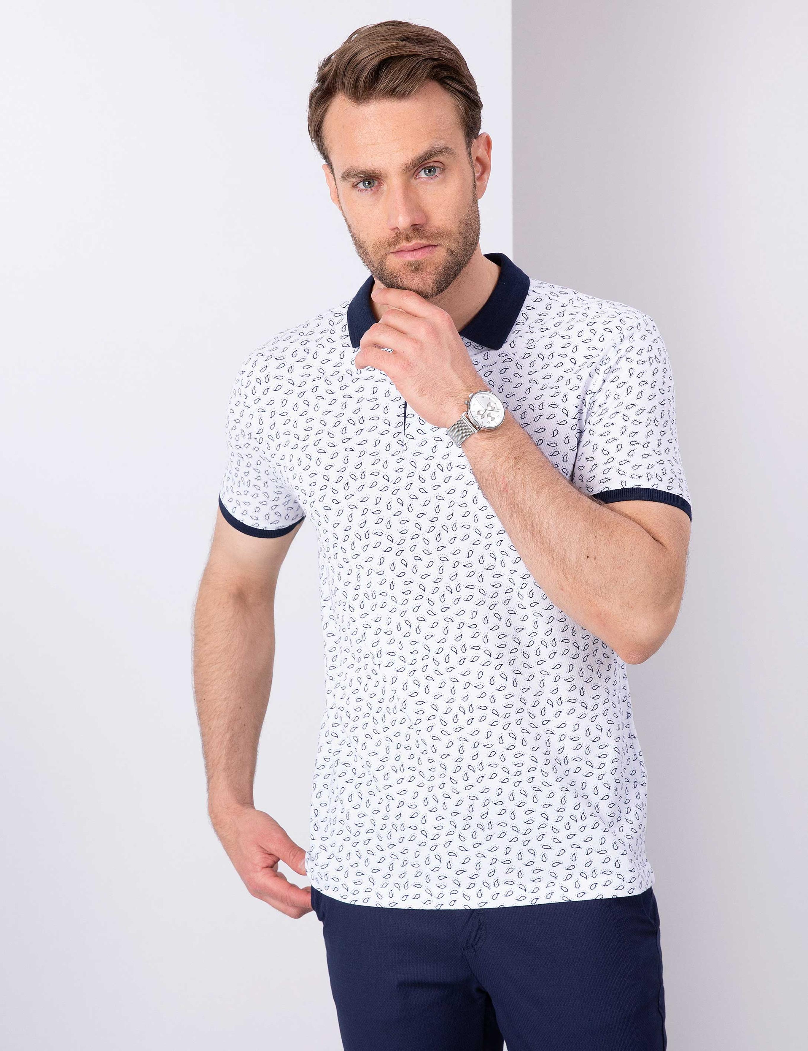 Lacivert Slim Fit Polo Yaka T-Shirt