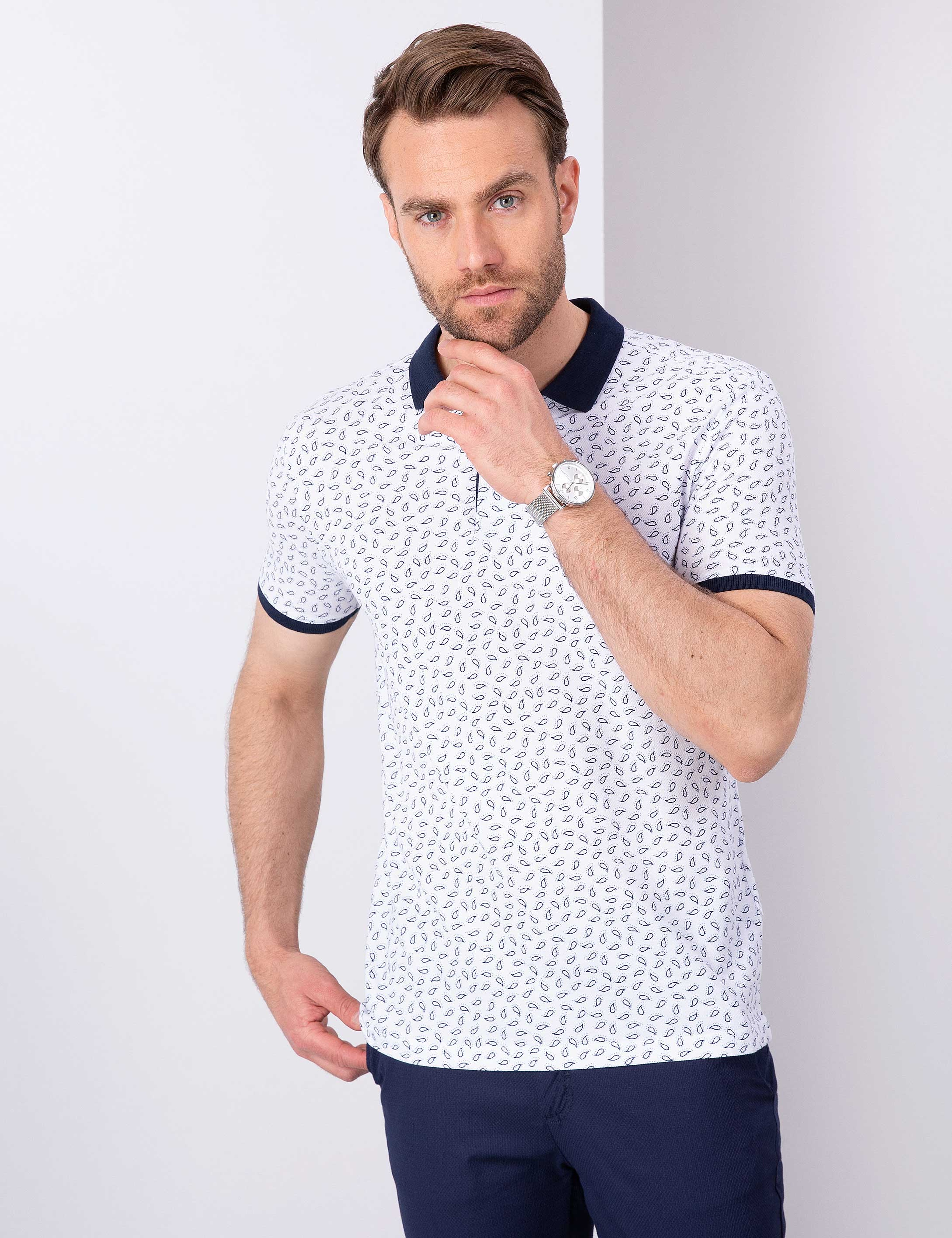 Lacivert Slim Fit Polo Yaka T-Shirt - Image 1