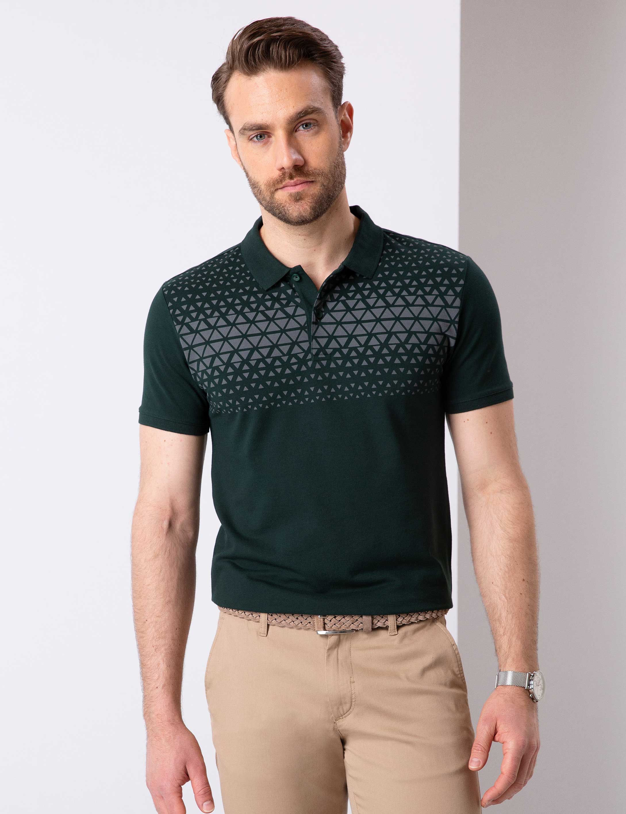 Koyu Yeşil Slim Fit Polo Yaka T-Shirt - Image 1