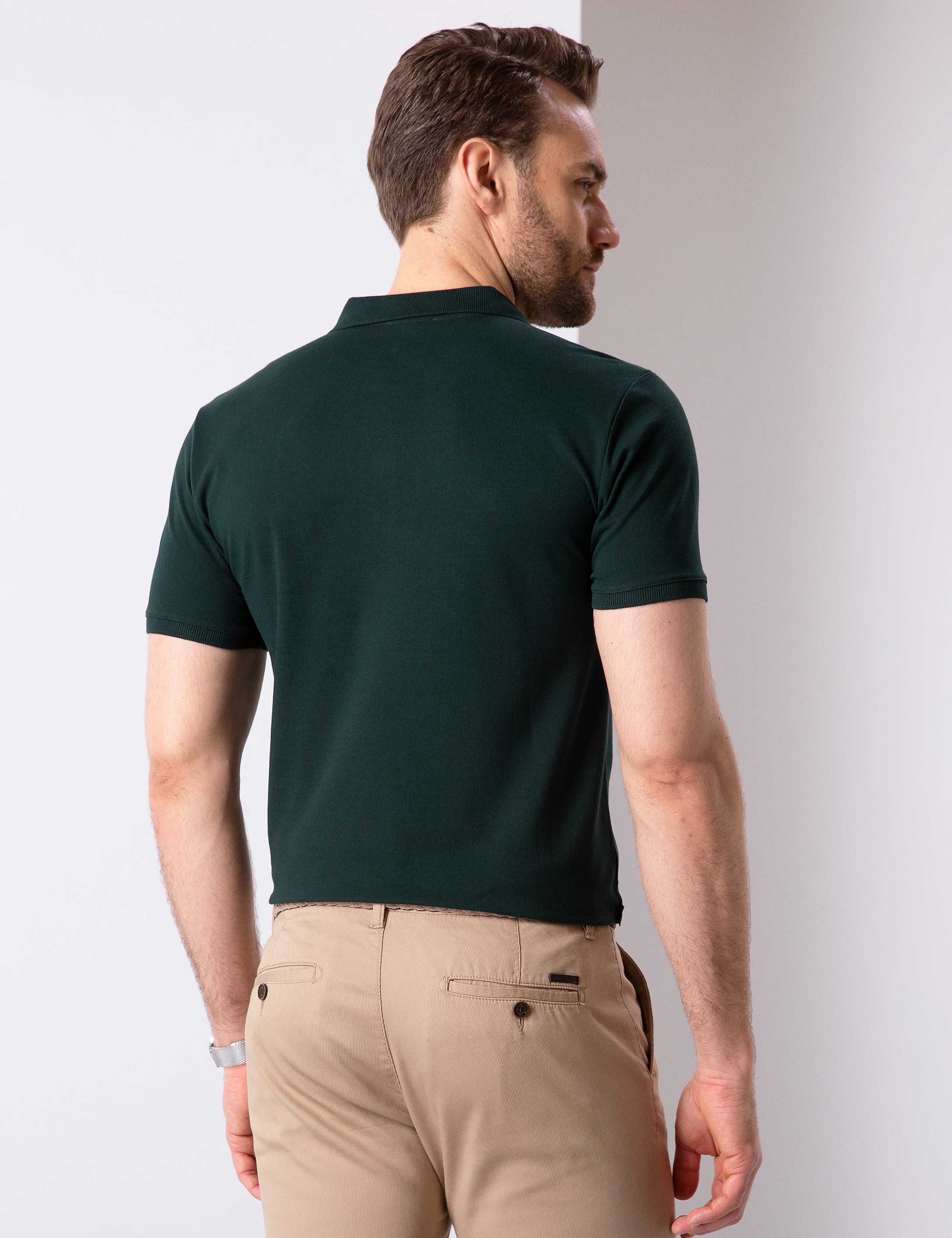 Koyu Yeşil Slim Fit Polo Yaka T-Shirt - Image 4