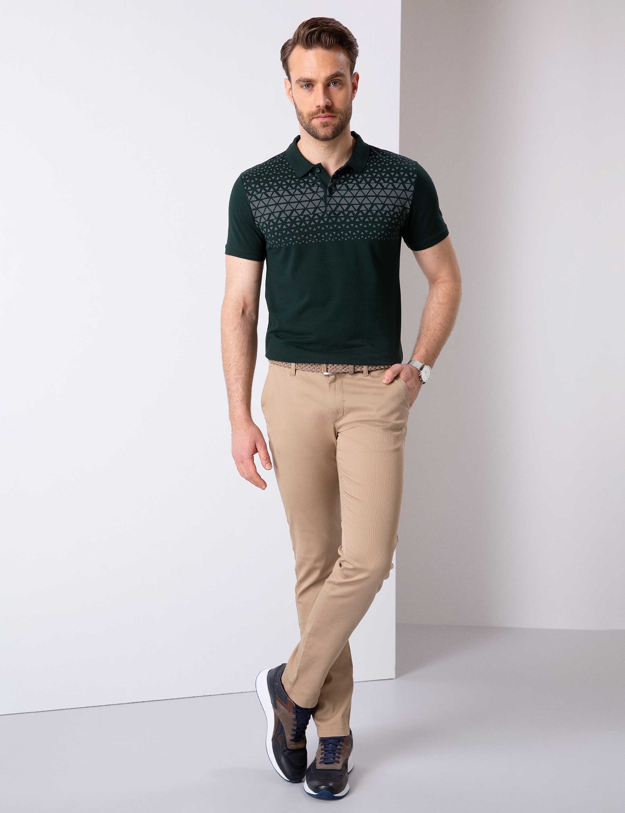 Koyu Yeşil Slim Fit Polo Yaka T-Shirt - Image 3
