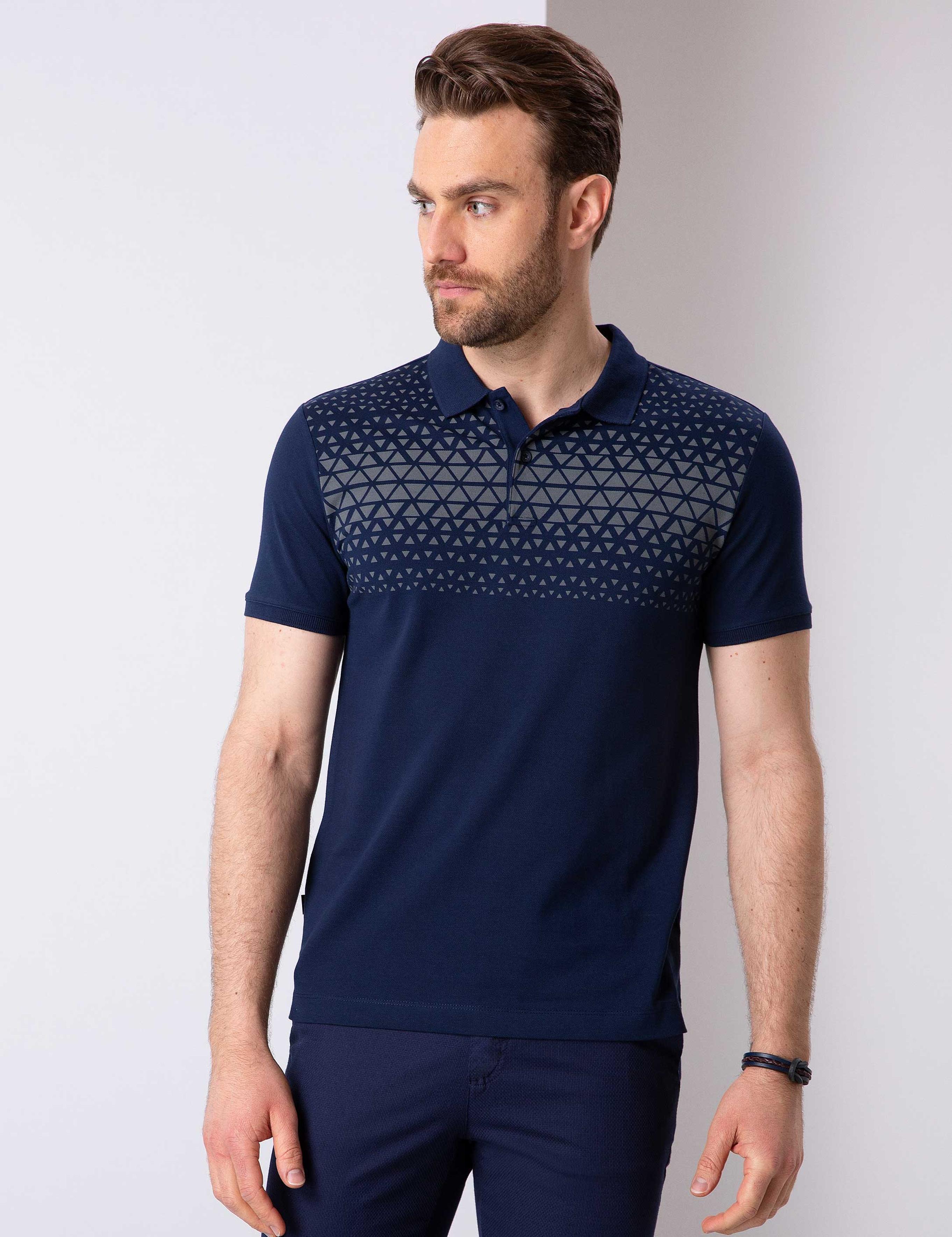 Lacivert Slim Fit Polo Yaka T-Shirt