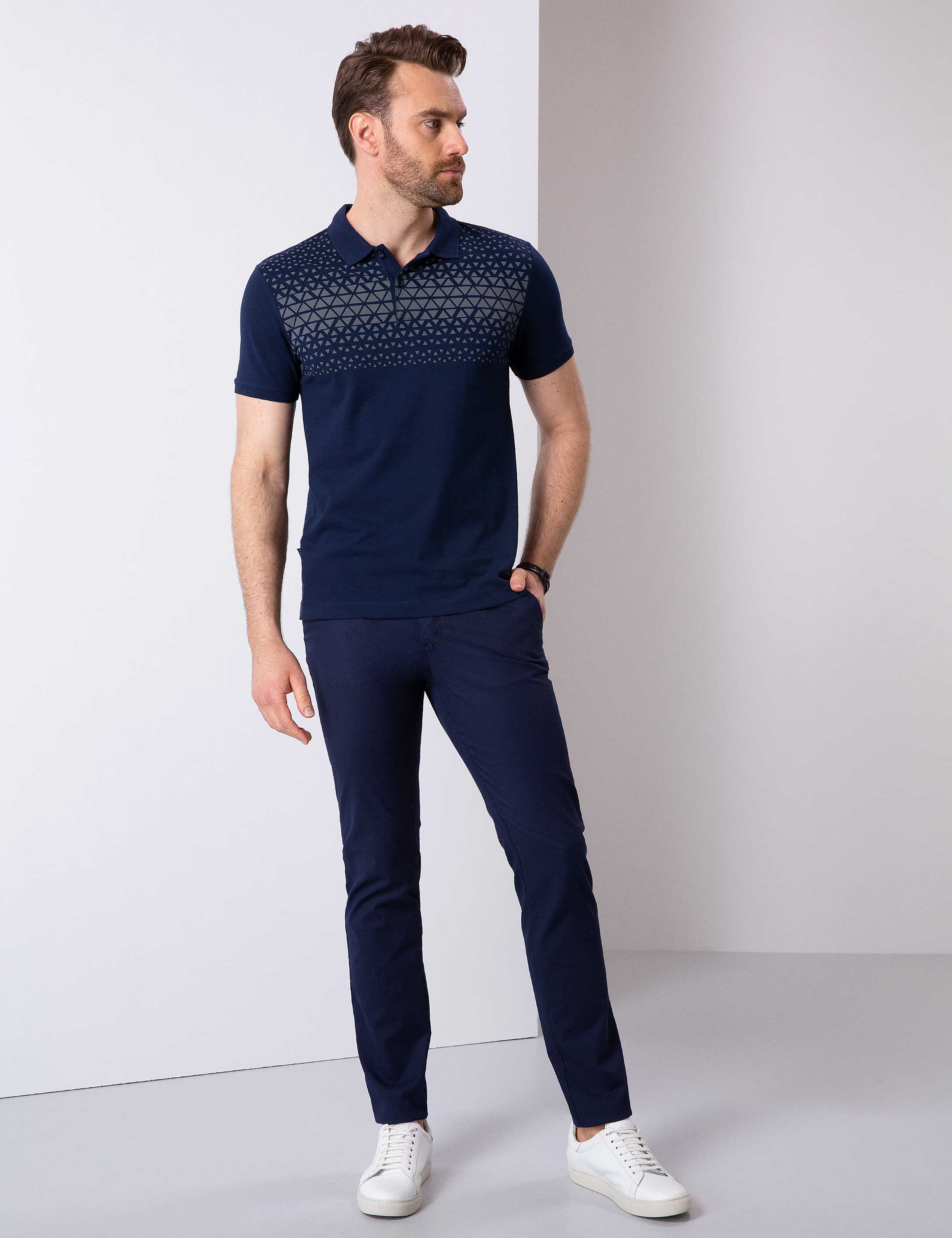 Lacivert Slim Fit Polo Yaka T-Shirt - Image 3