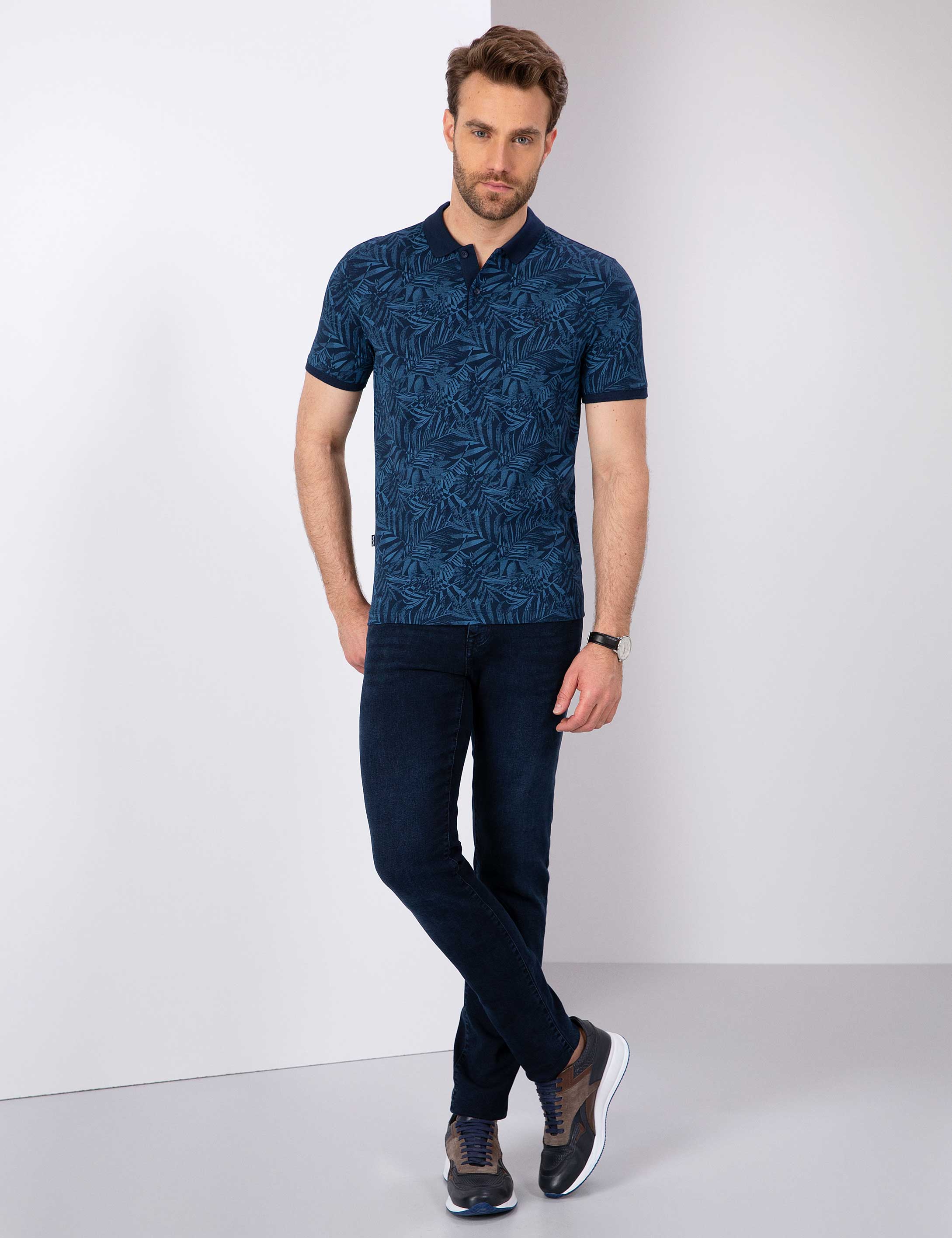 Lacivert Slim Fit Polo Yaka T-Shirt