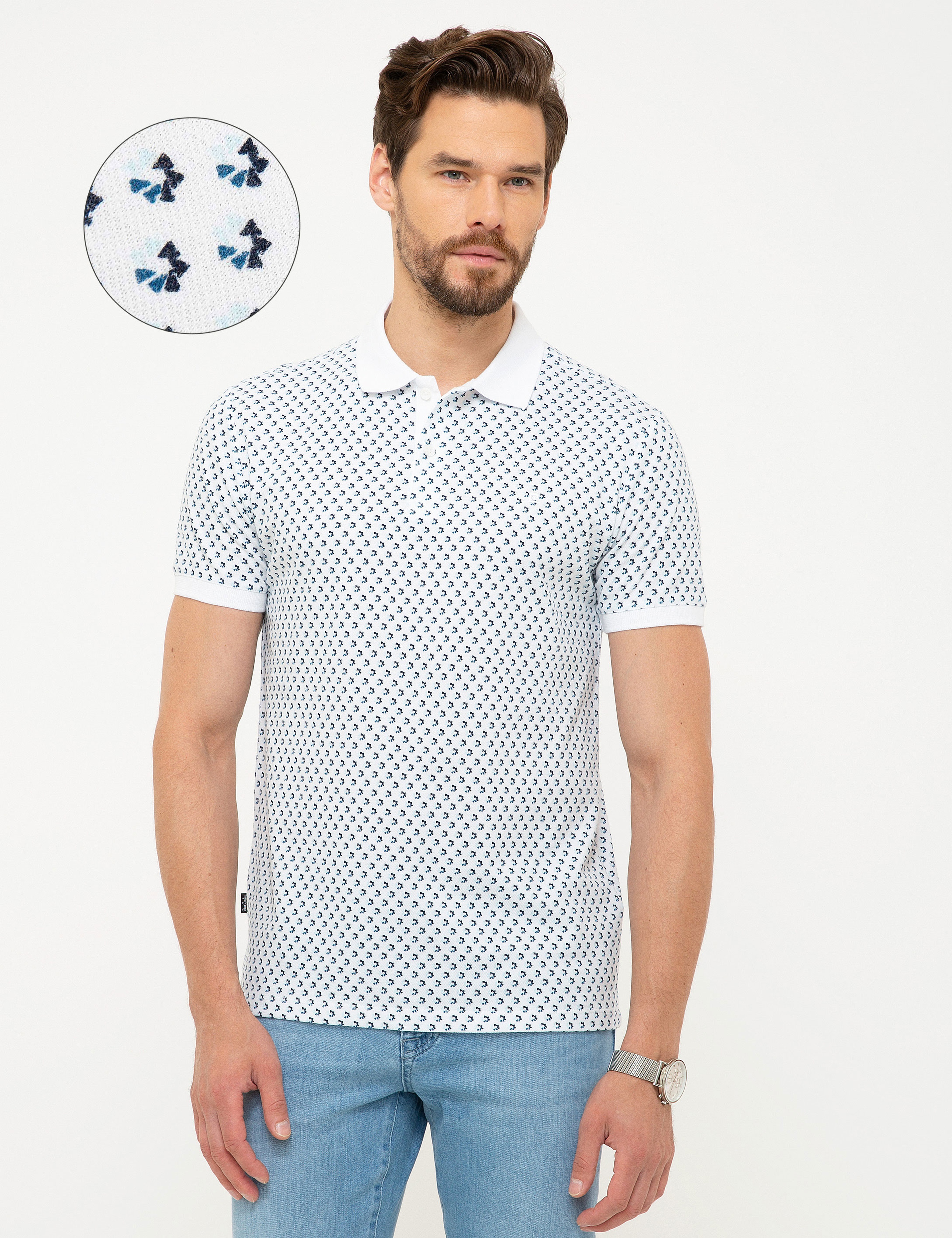 Beyaz Slim Fit Polo Yaka T-Shirt - Image 1
