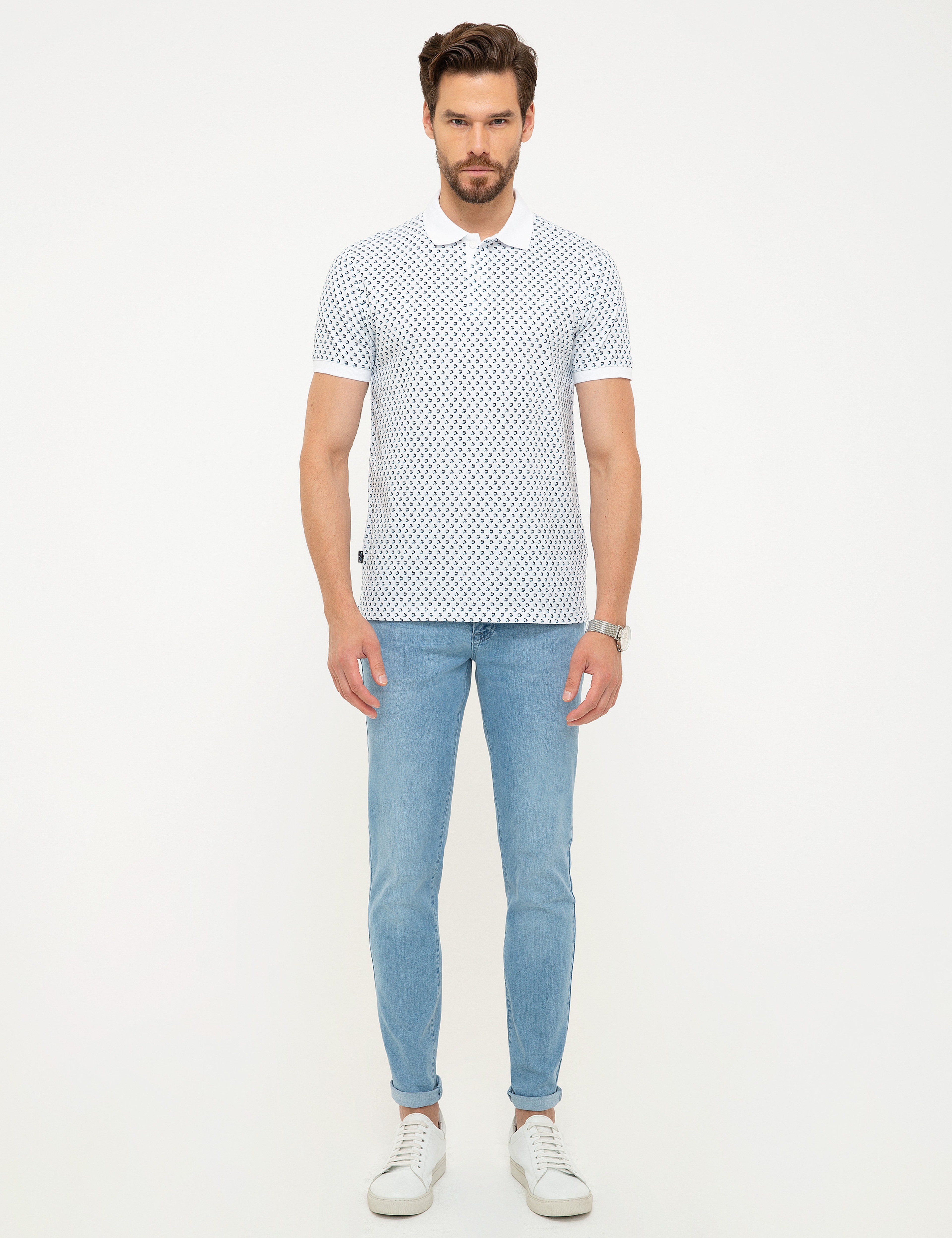 Beyaz Slim Fit Polo Yaka T-Shirt - Image 4
