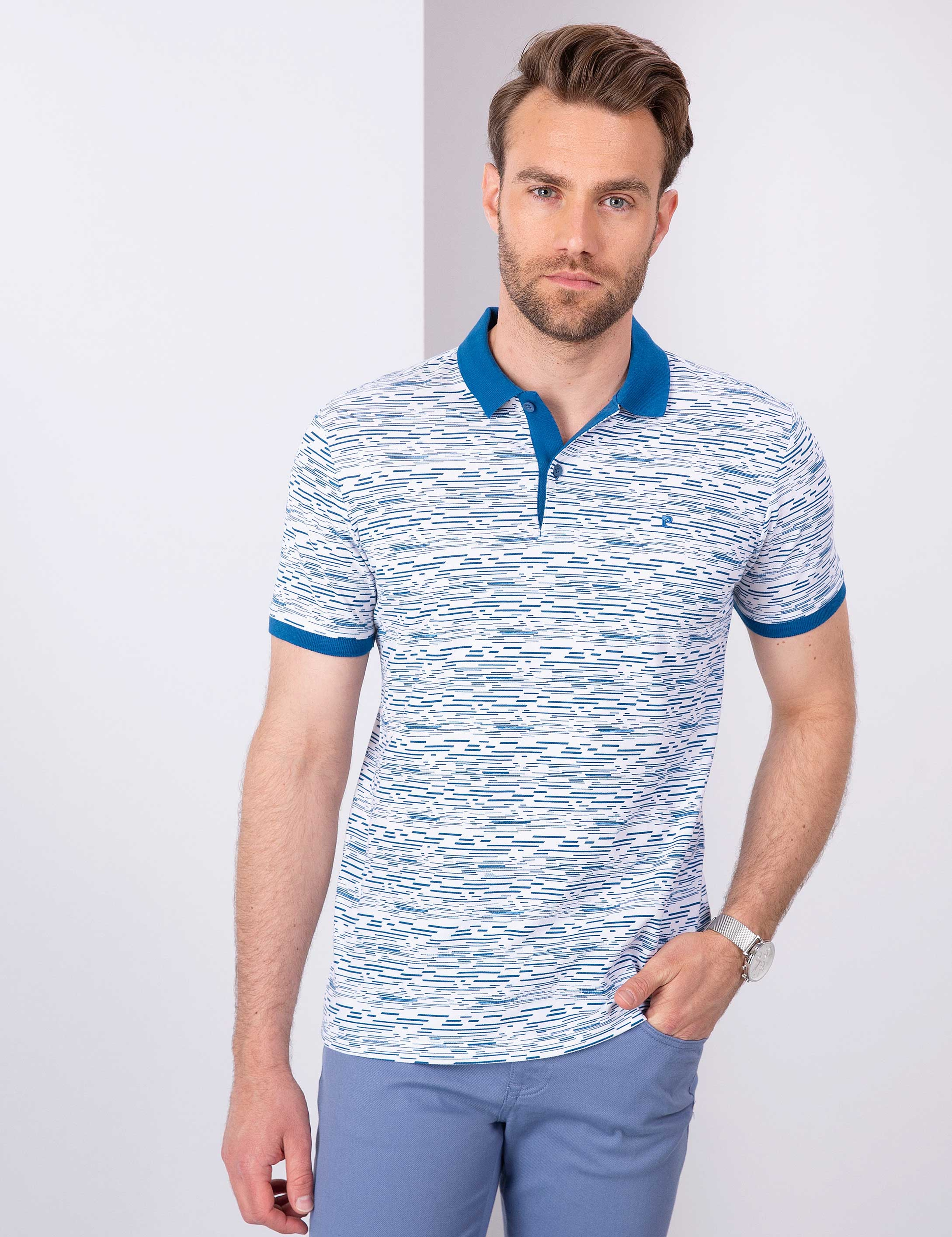 Saks Mavi Slim Fit Polo Yaka T-Shirt - Image 1