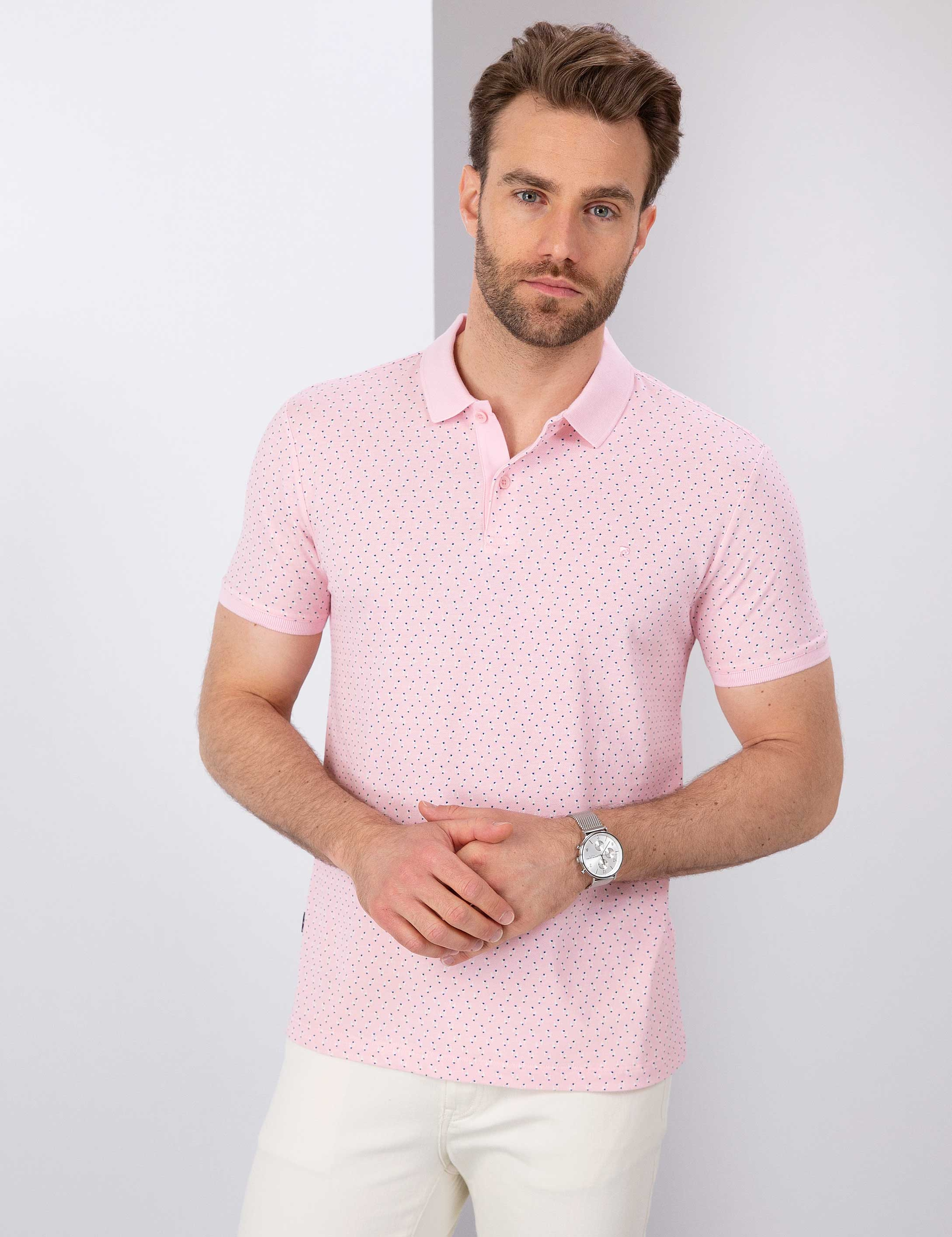 Pembe Slim Fit Polo Yaka T-Shirt - Image 1