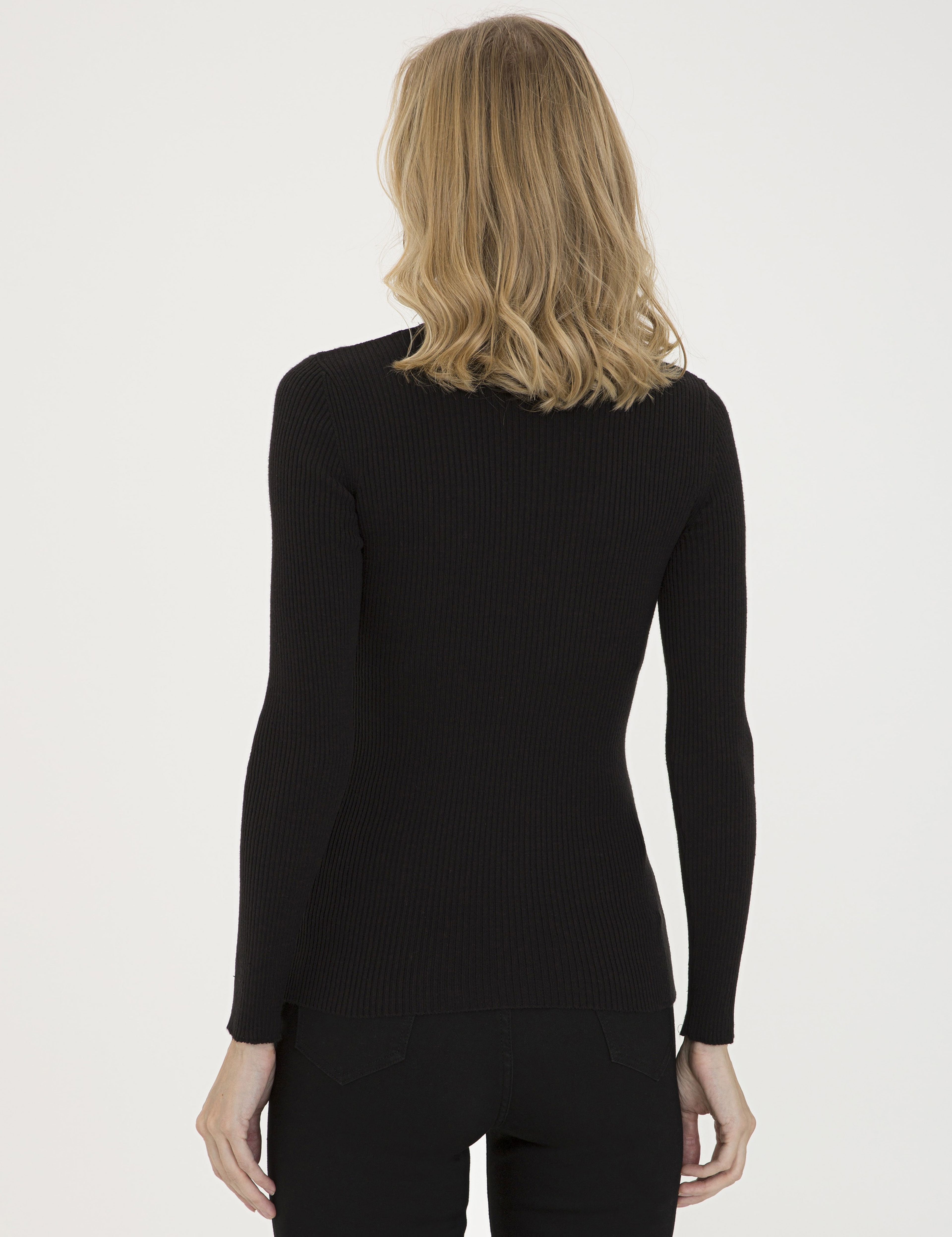 Siyah Slim Fit V Yaka Kazak - Image 4
