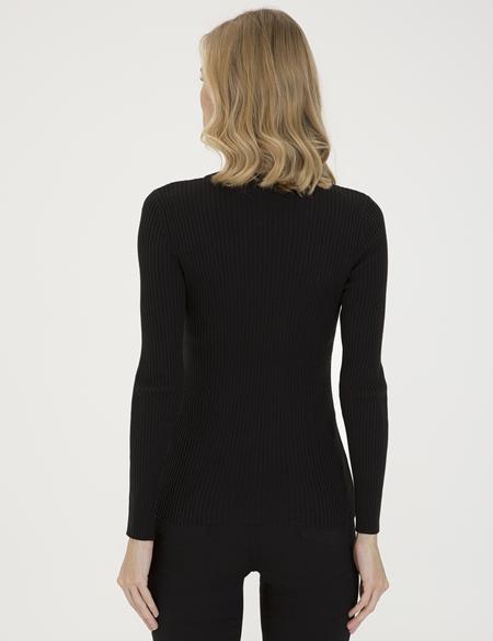 Siyah Slim Fit Bisiklet Yaka Triko Kazak - 50210397076