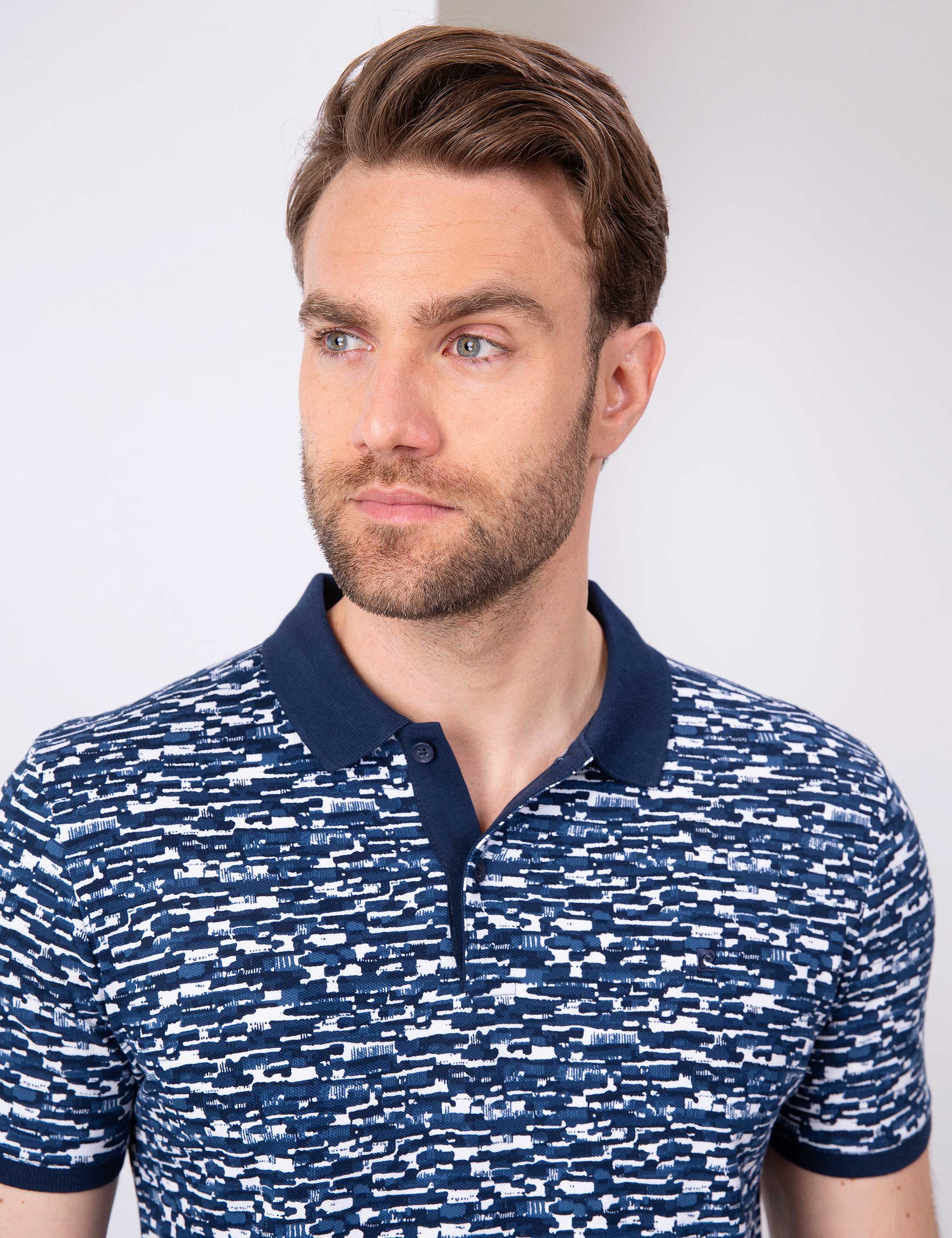 Lacivert Slim Fit Desenli Polo Yaka Tişört - Image 2