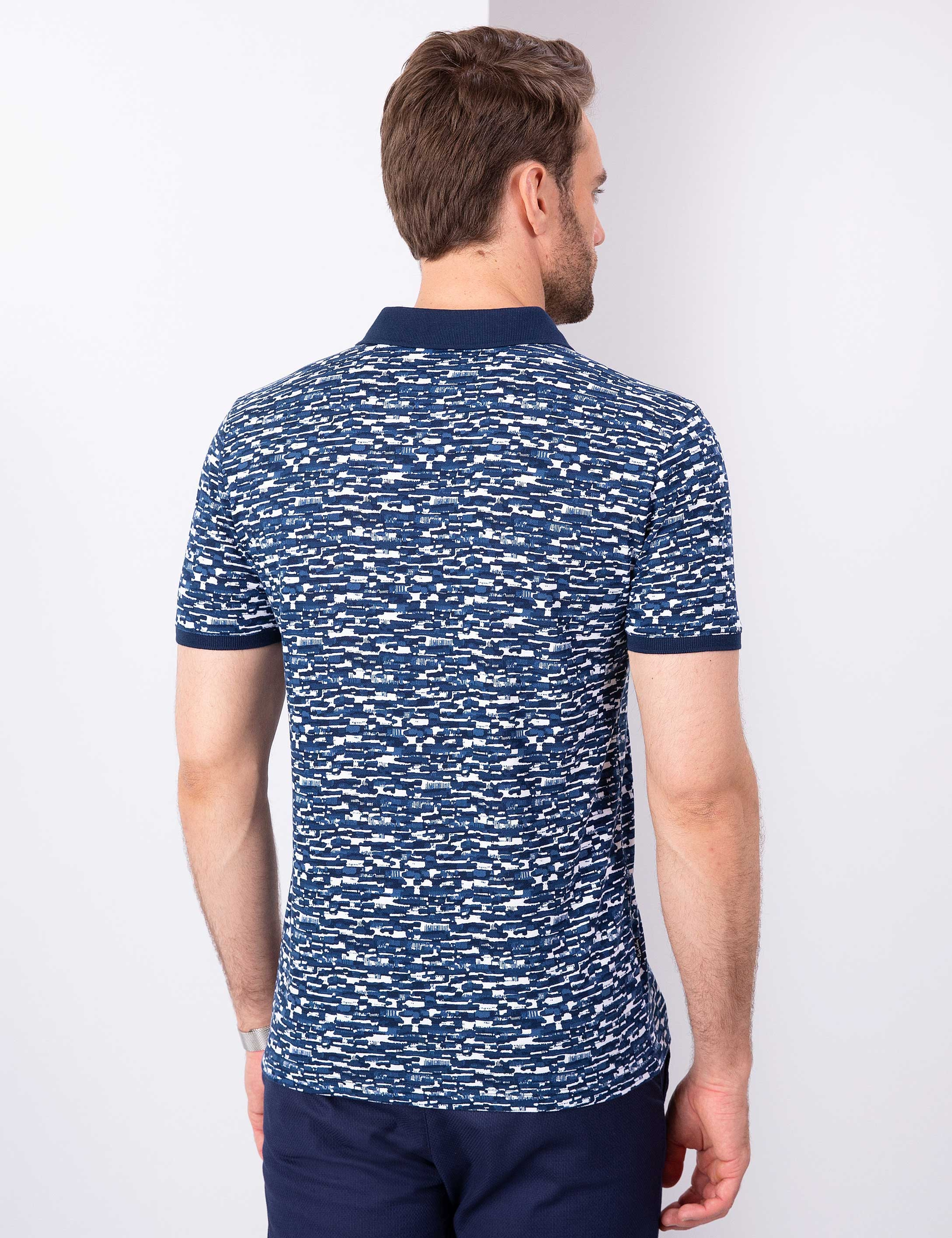 Lacivert Slim Fit Desenli Polo Yaka Tişört