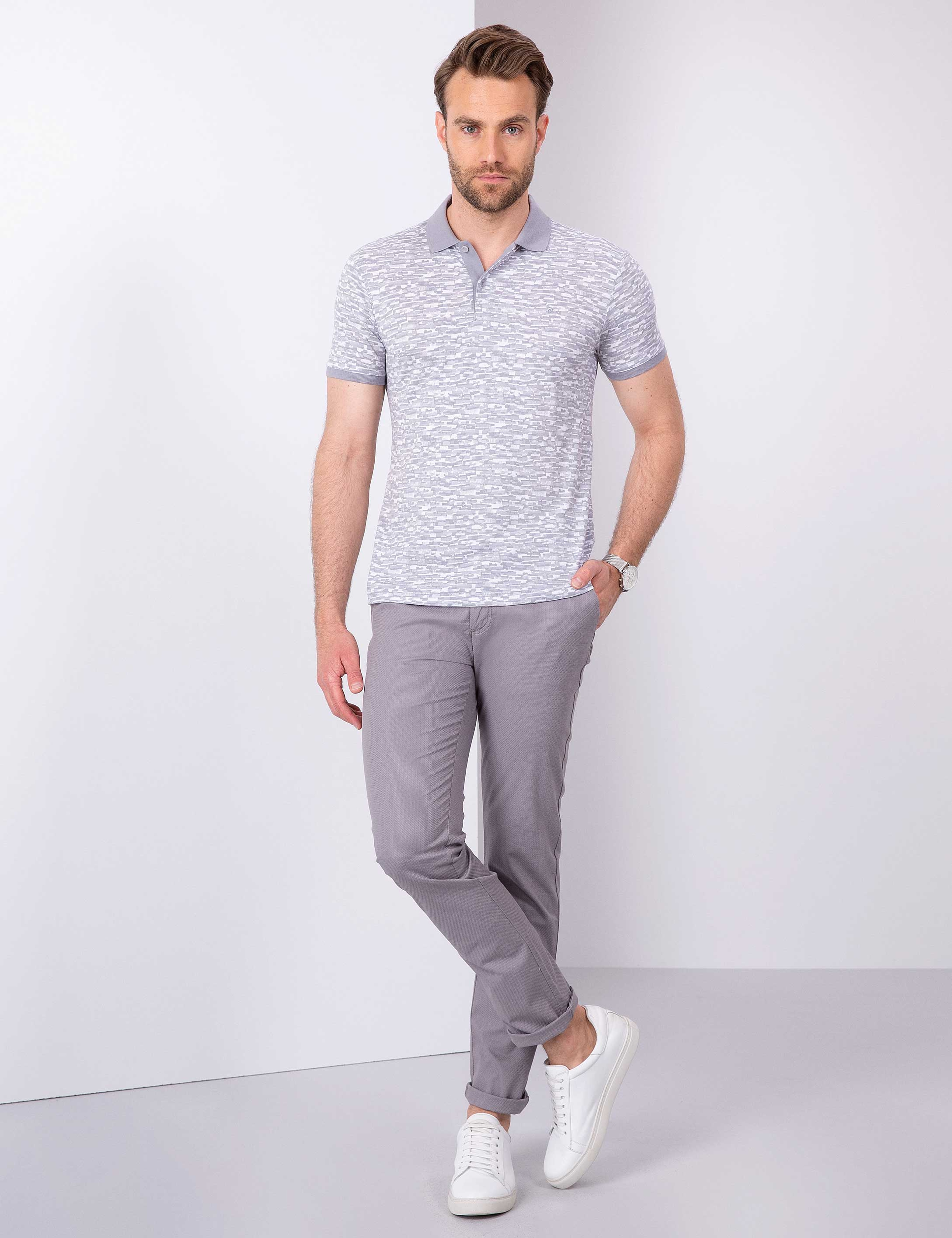 Gri Slim Fit Polo Yaka T-Shirt