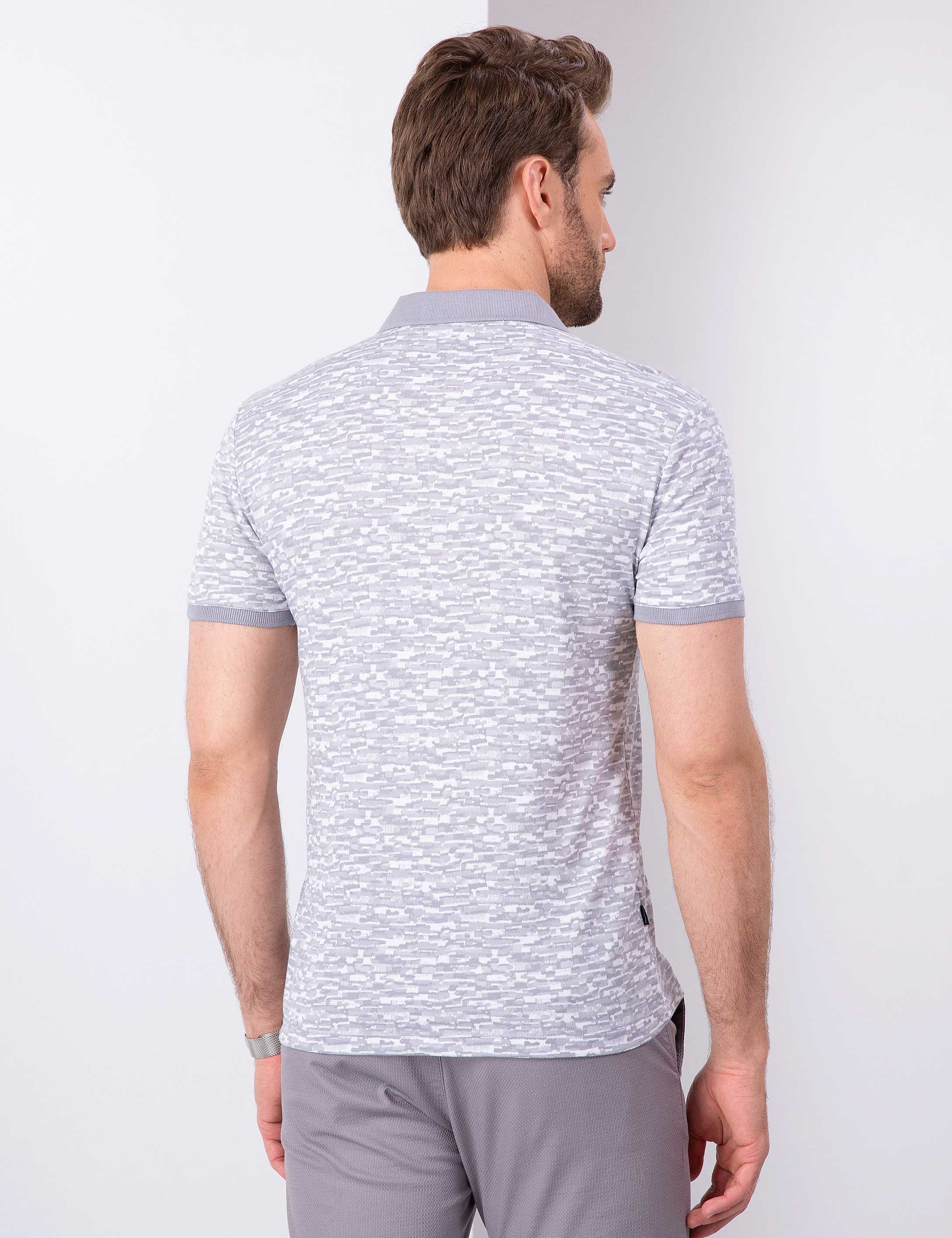 Gri Slim Fit Polo Yaka T-Shirt - Image 3