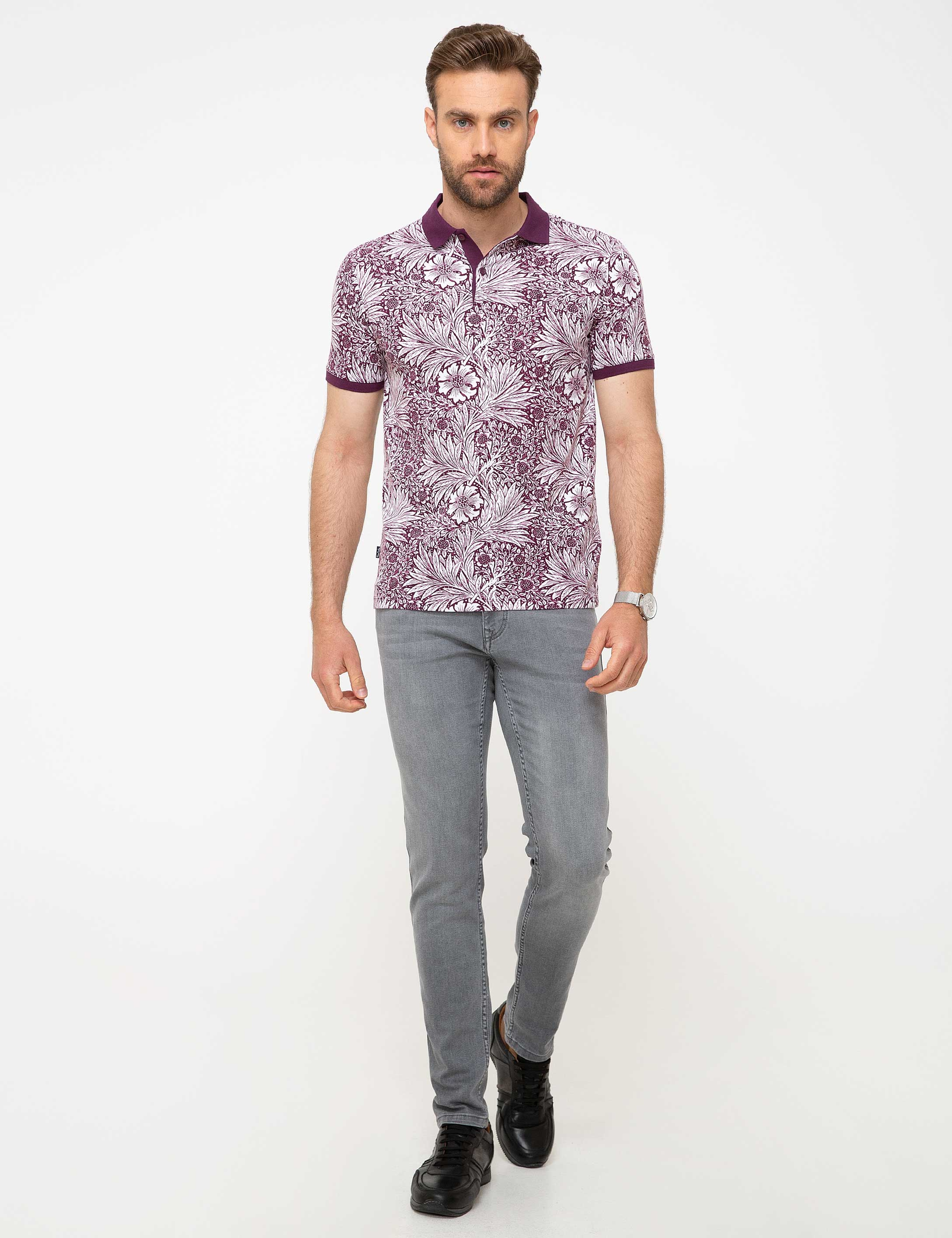Bordo Slim Fit Polo Yaka T-Shirt