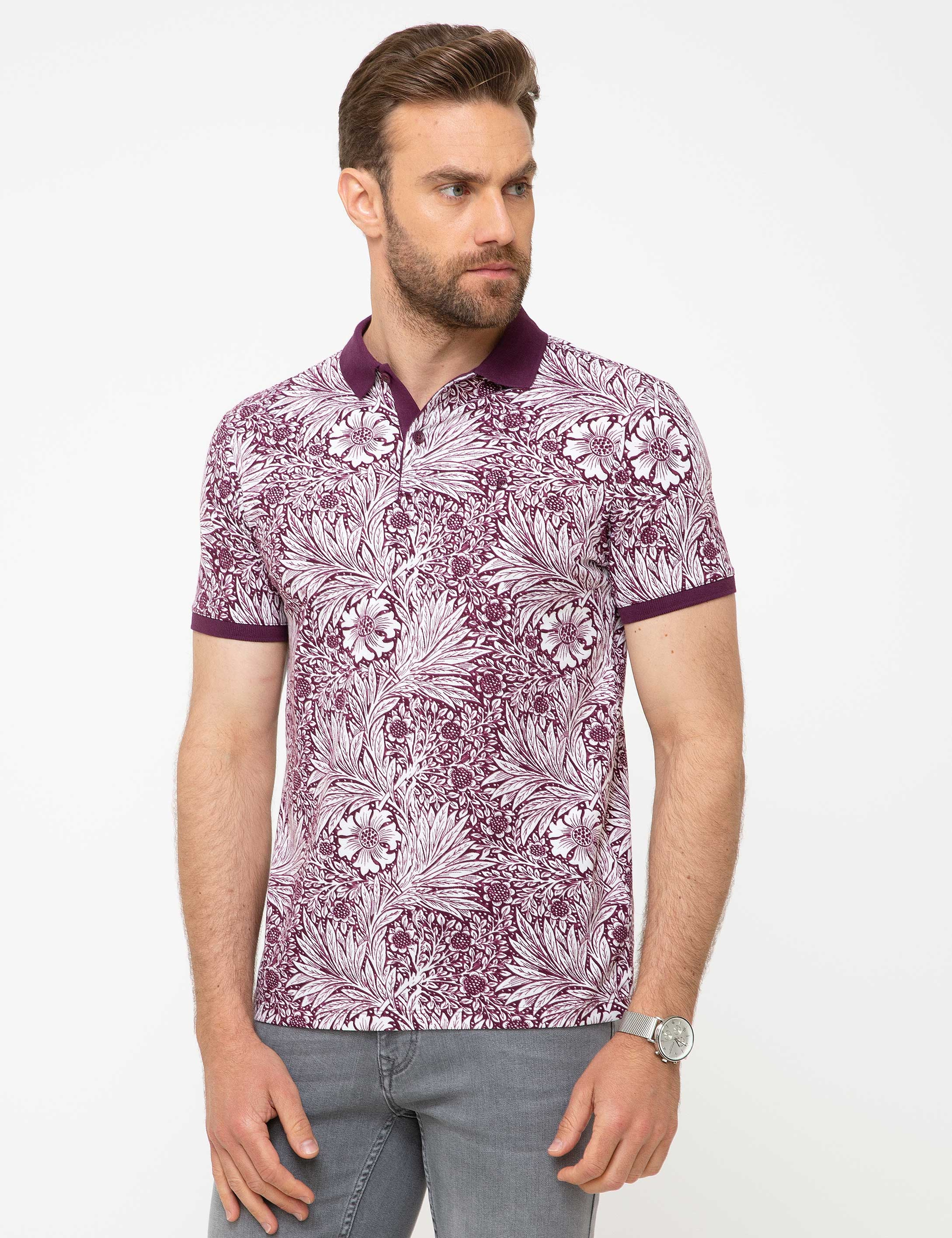 Bordo Slim Fit Polo Yaka T-Shirt - Image 1