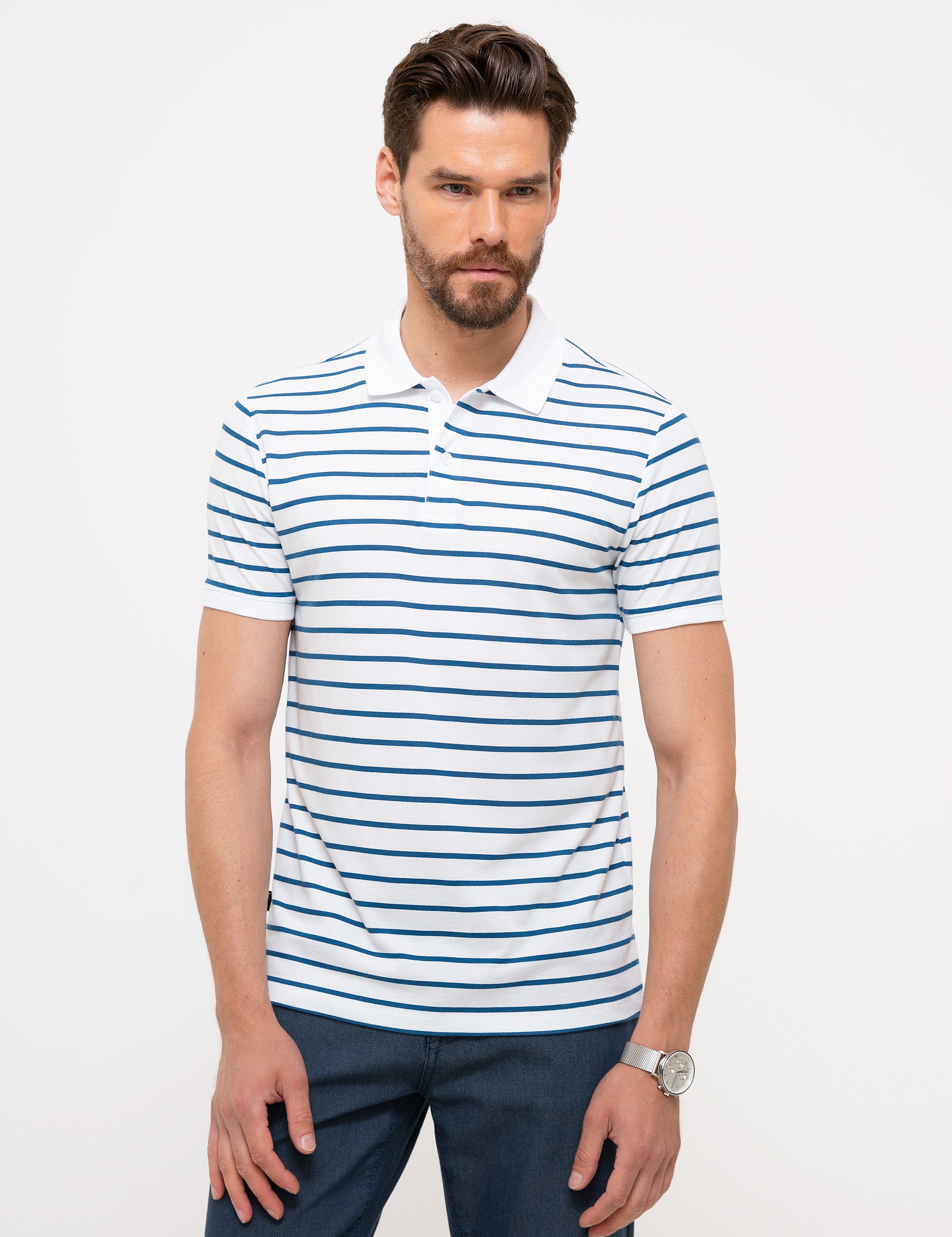 Beyaz Slim Fit Polo Yaka T-Shirt - Image 1