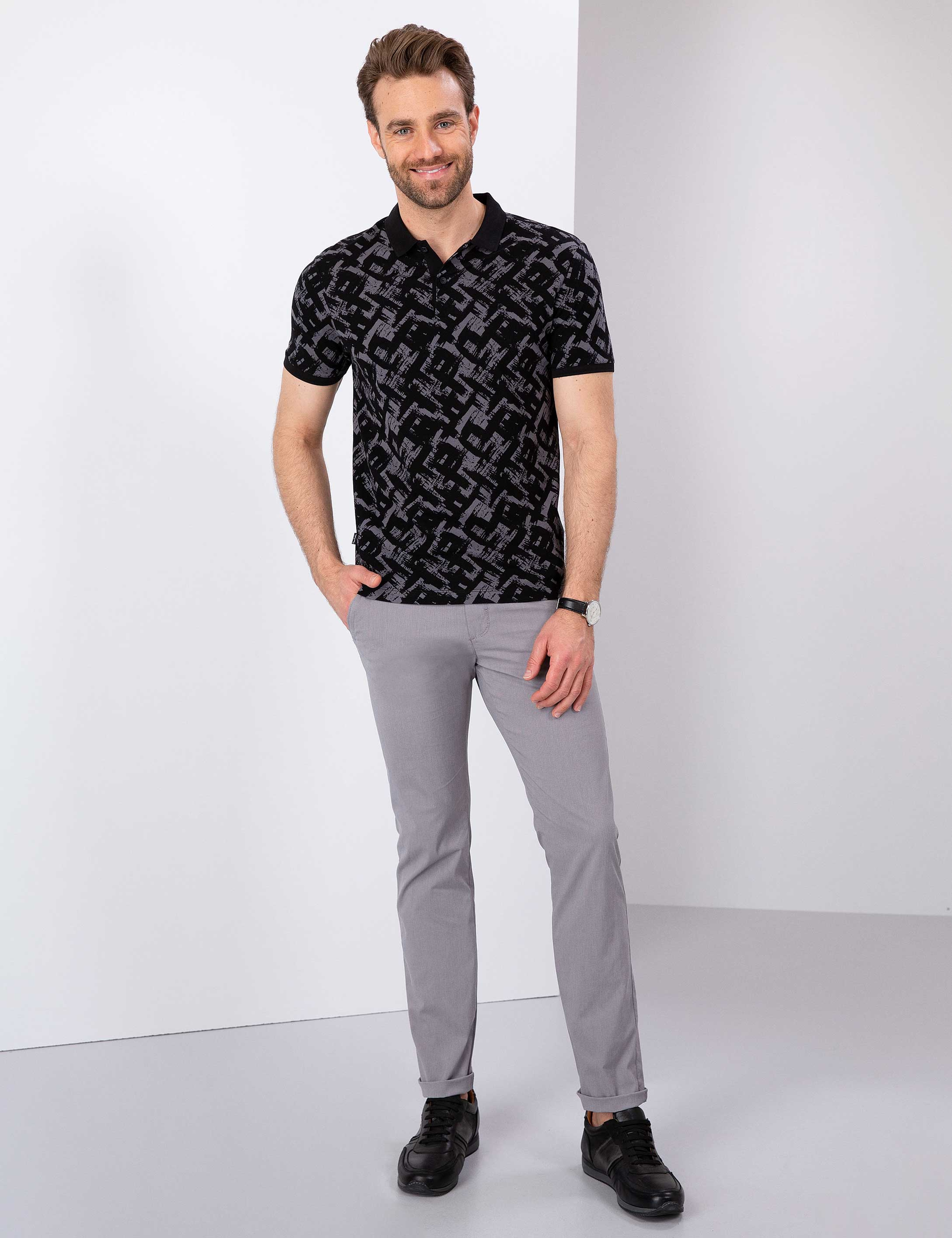 Siyah Slim Fit Polo Yaka T-Shirt - Image 4