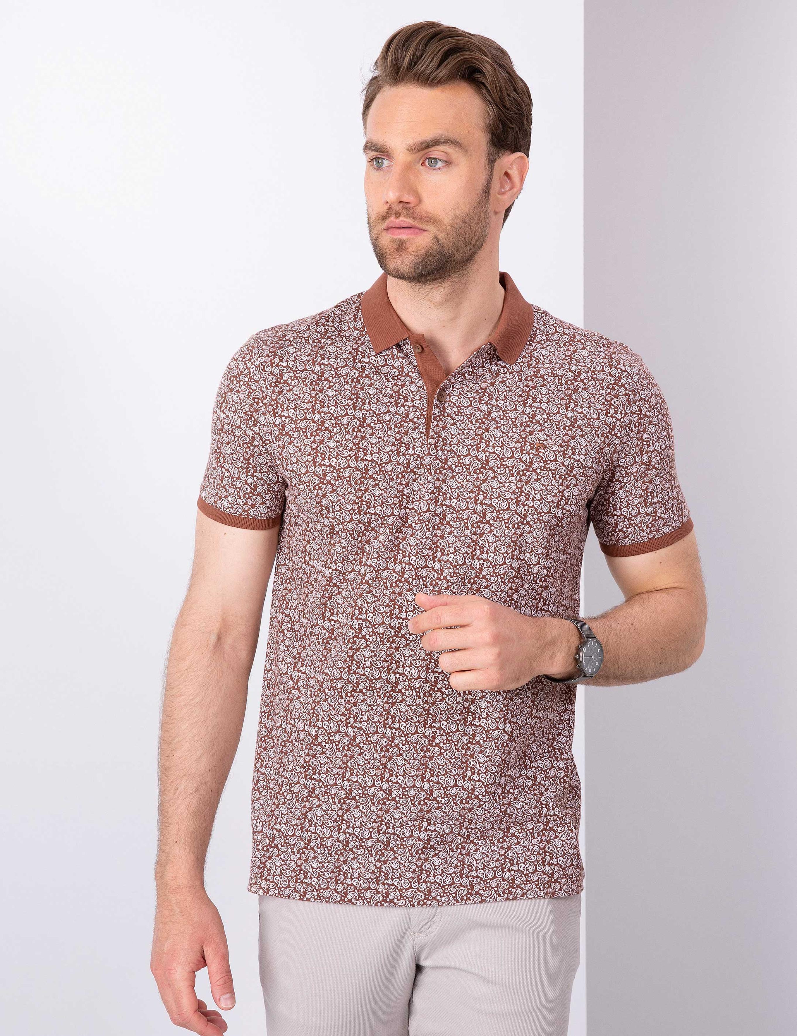 Açık Kahverengi Slim Fit Polo Yaka T-Shirt